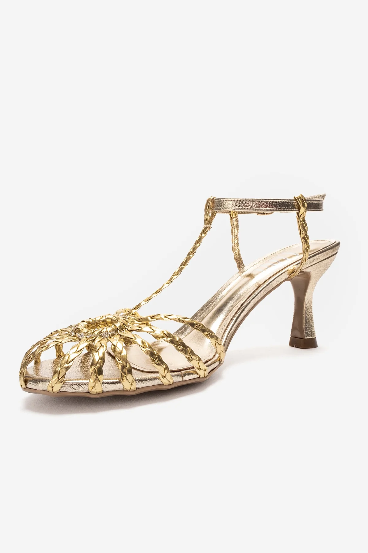 Gerald - Gold Genuine Leather Woven Strap Stiletto Pump (Women) - Image 4