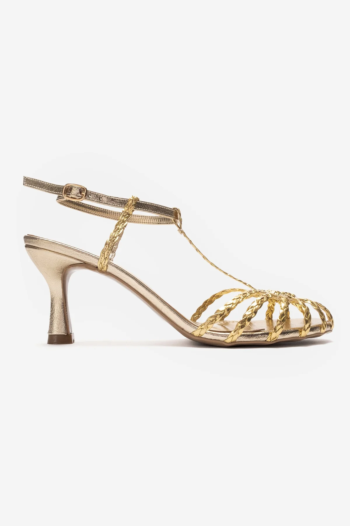 Gerald - Gold Genuine Leather Woven Strap Stiletto Pump (Women) - Image 6