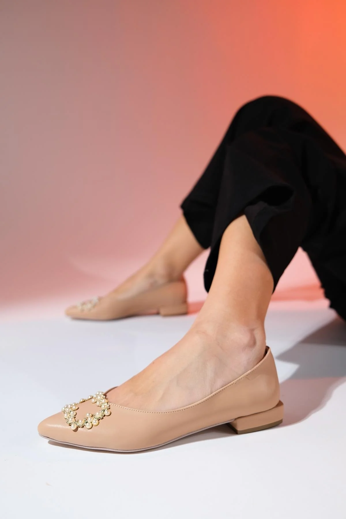 Ghent - Beige Pearl-Embellished Ballet Flat (Women) - Image 8