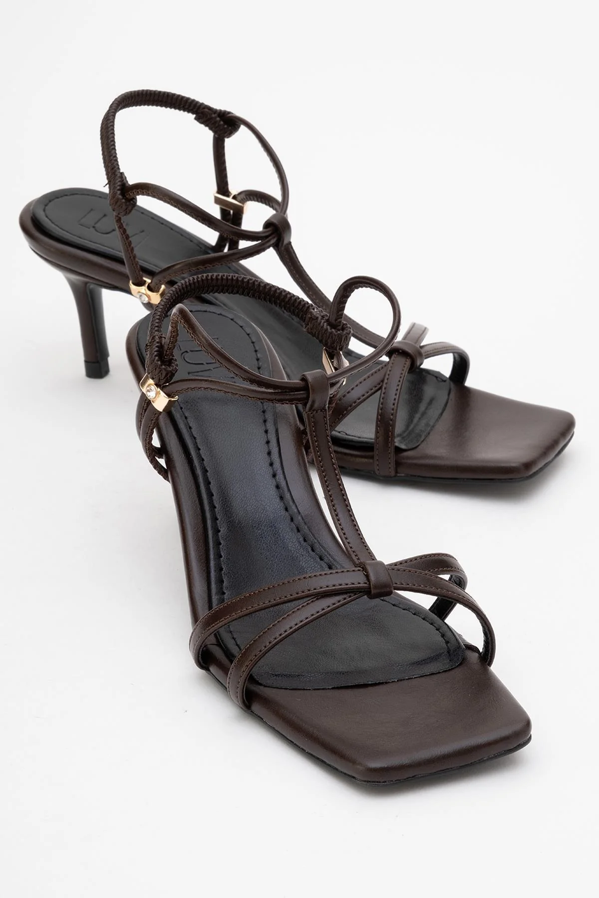 Gibson Brown Square‑Toe Stiletto Sandal (Women)