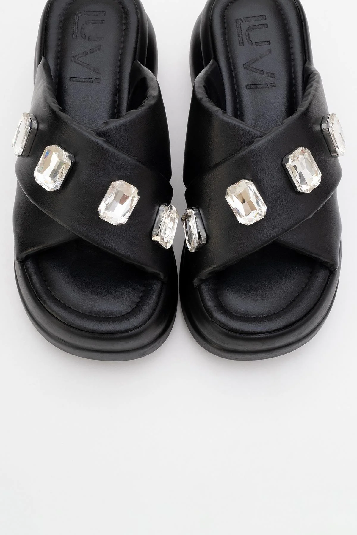 Giev - Black Jeweled Platform Slide (Women) - Image 2