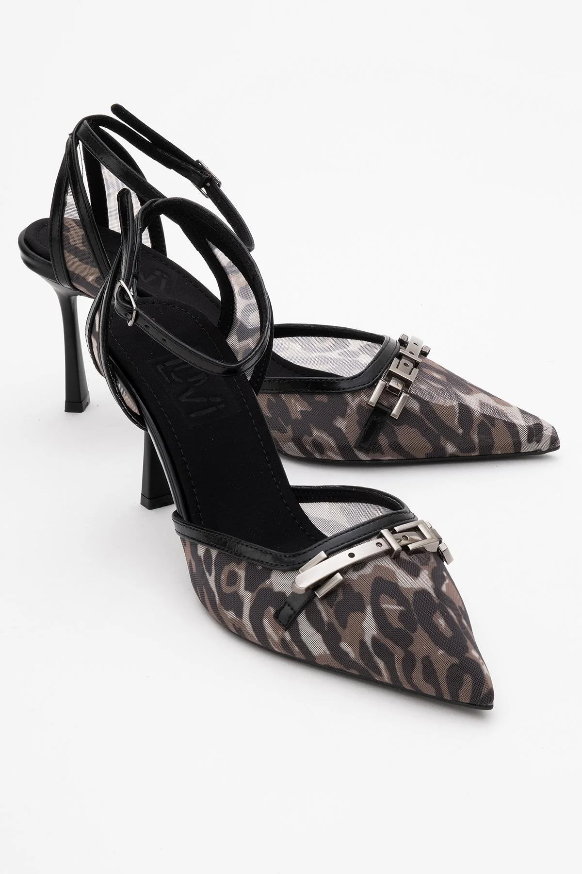 Giorno - Black Patterned Mesh Ankle-Strap Stiletto (Women)