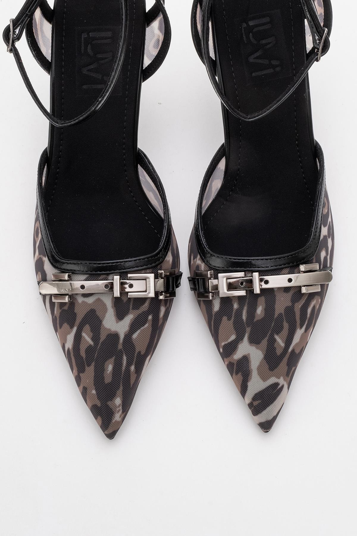 Giorno - Black Patterned Mesh Ankle-Strap Stiletto (Women) - Image 2