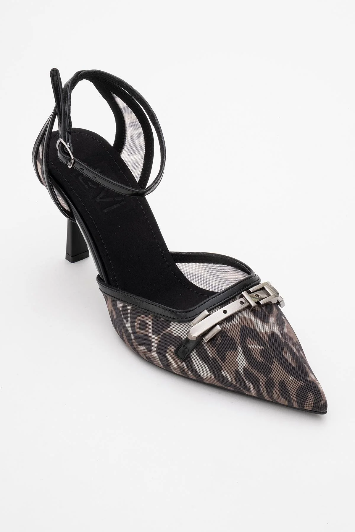 Giorno - Black Patterned Mesh Ankle-Strap Stiletto (Women) - Image 3