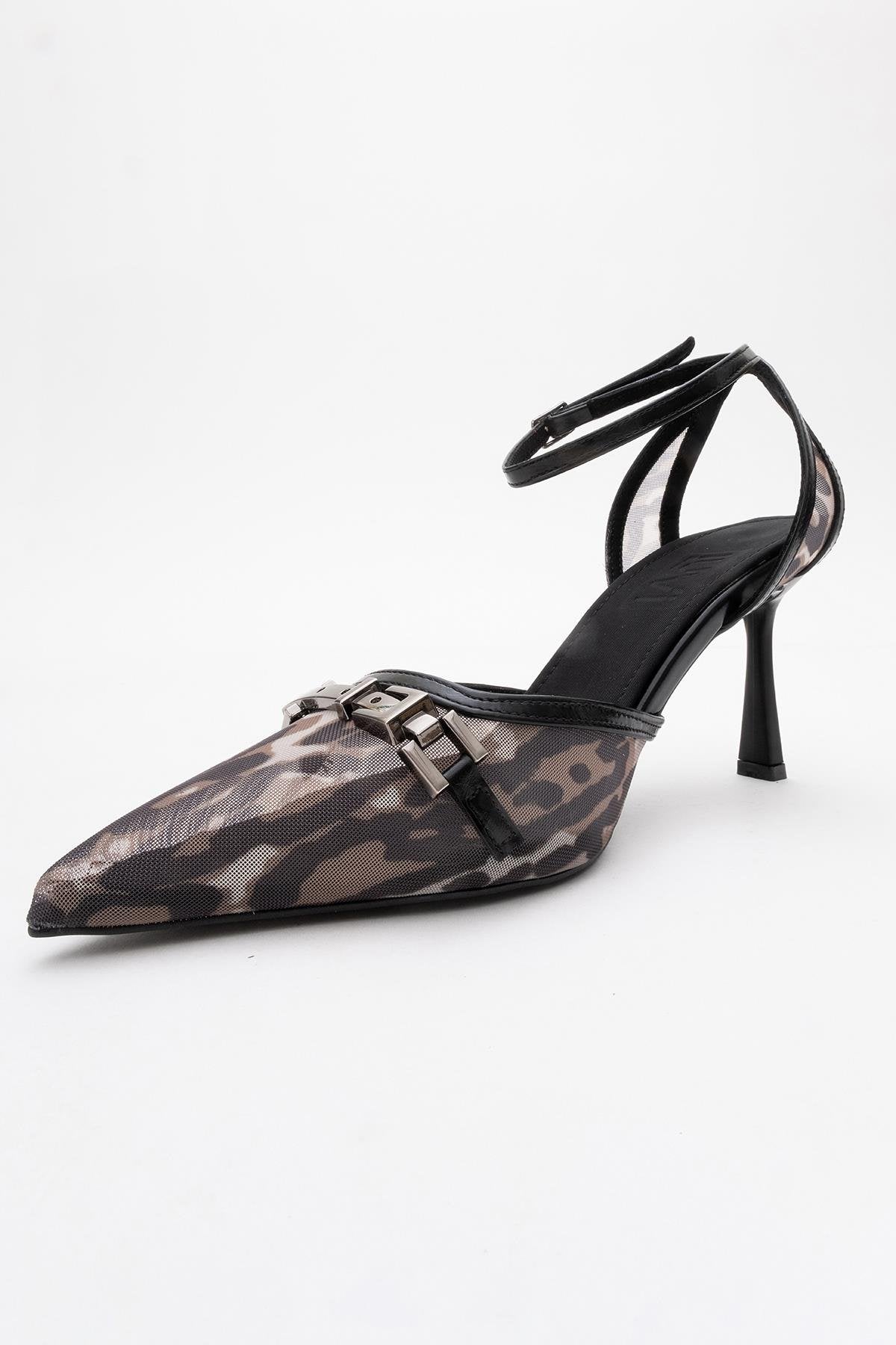 Giorno - Black Patterned Mesh Ankle-Strap Stiletto (Women) - Image 4