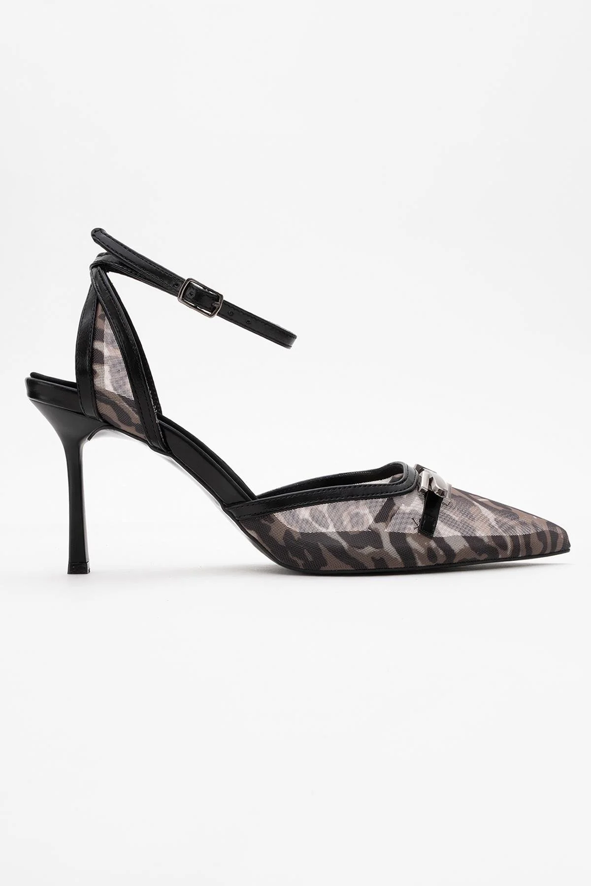 Giorno - Black Patterned Mesh Ankle-Strap Stiletto (Women) - Image 6
