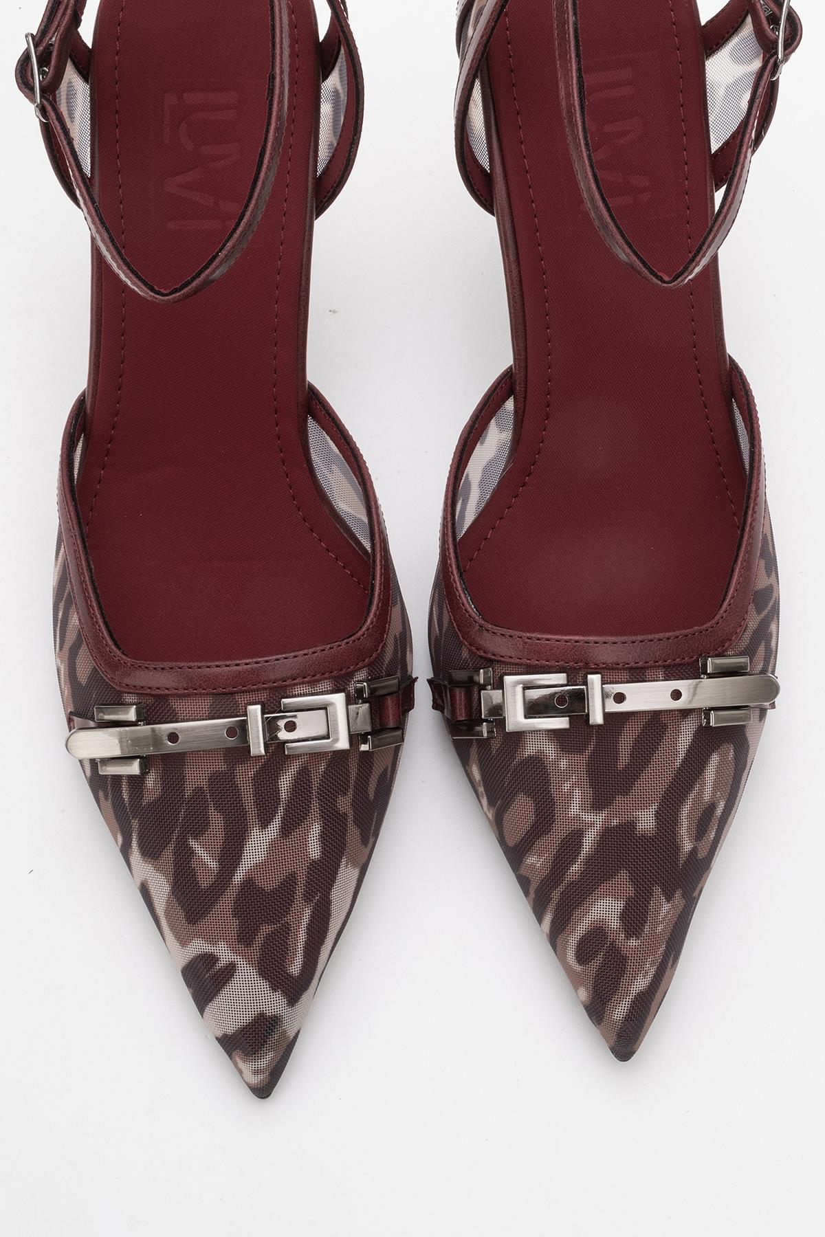 Giorno - Burgundy Patterned Mesh Ankle-Strap Stiletto (Women) - Image 2
