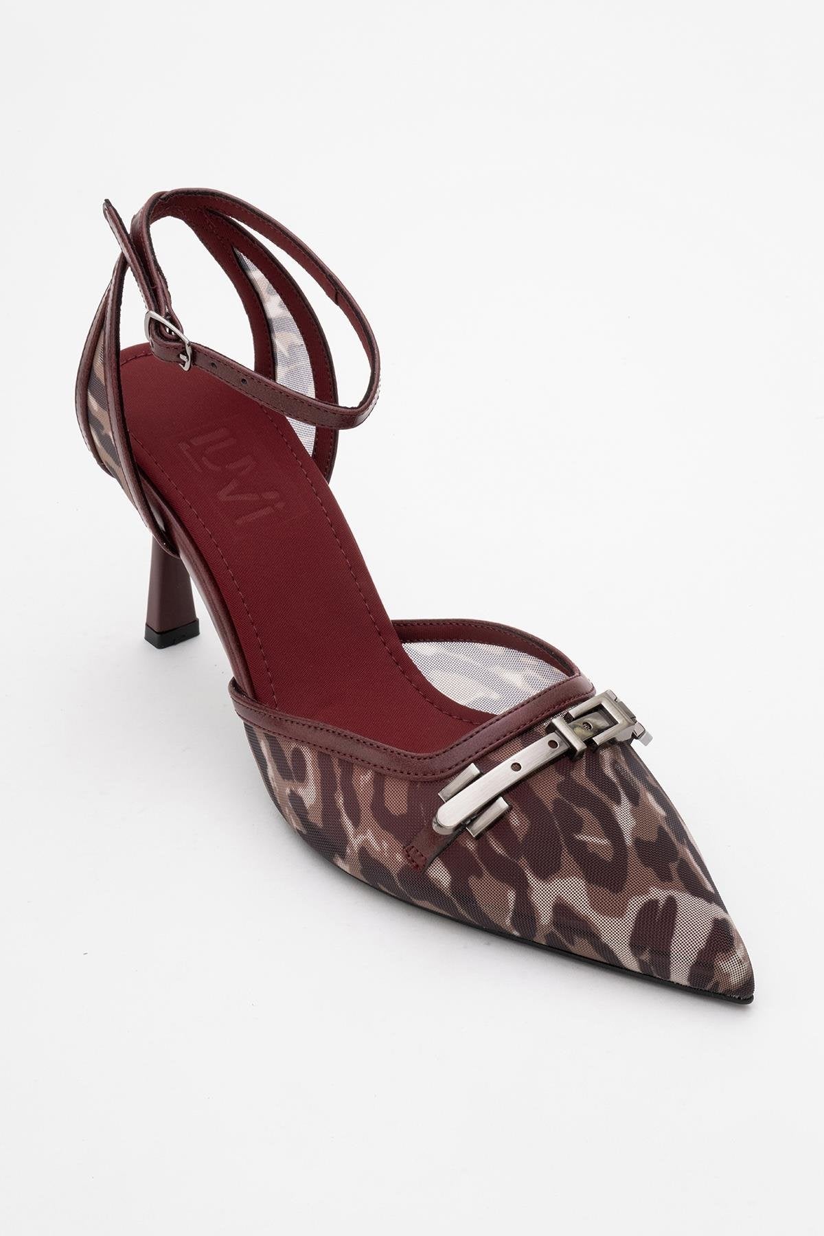 Giorno - Burgundy Patterned Mesh Ankle-Strap Stiletto (Women) - Image 3