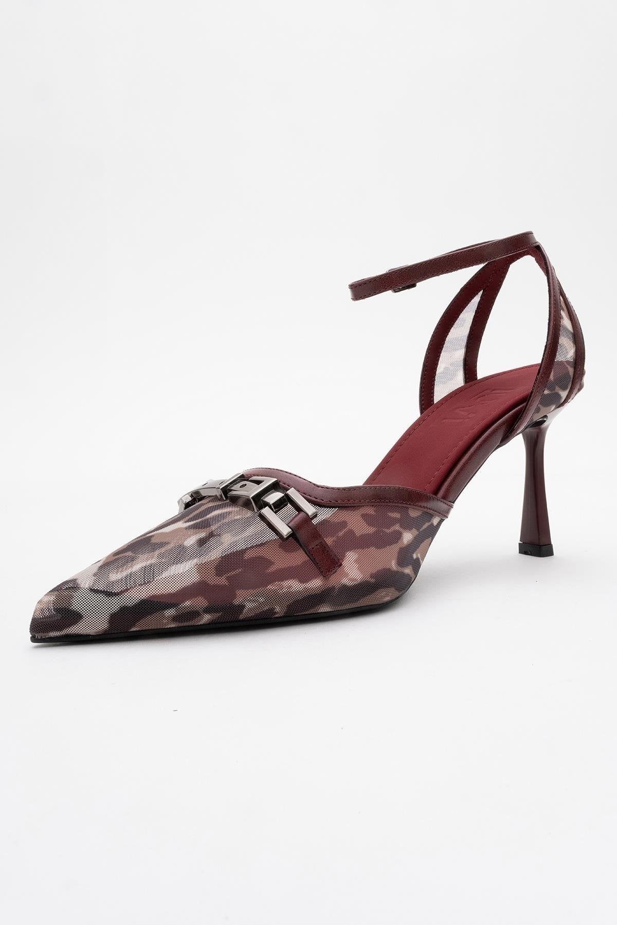 Giorno - Burgundy Patterned Mesh Ankle-Strap Stiletto (Women) - Image 4