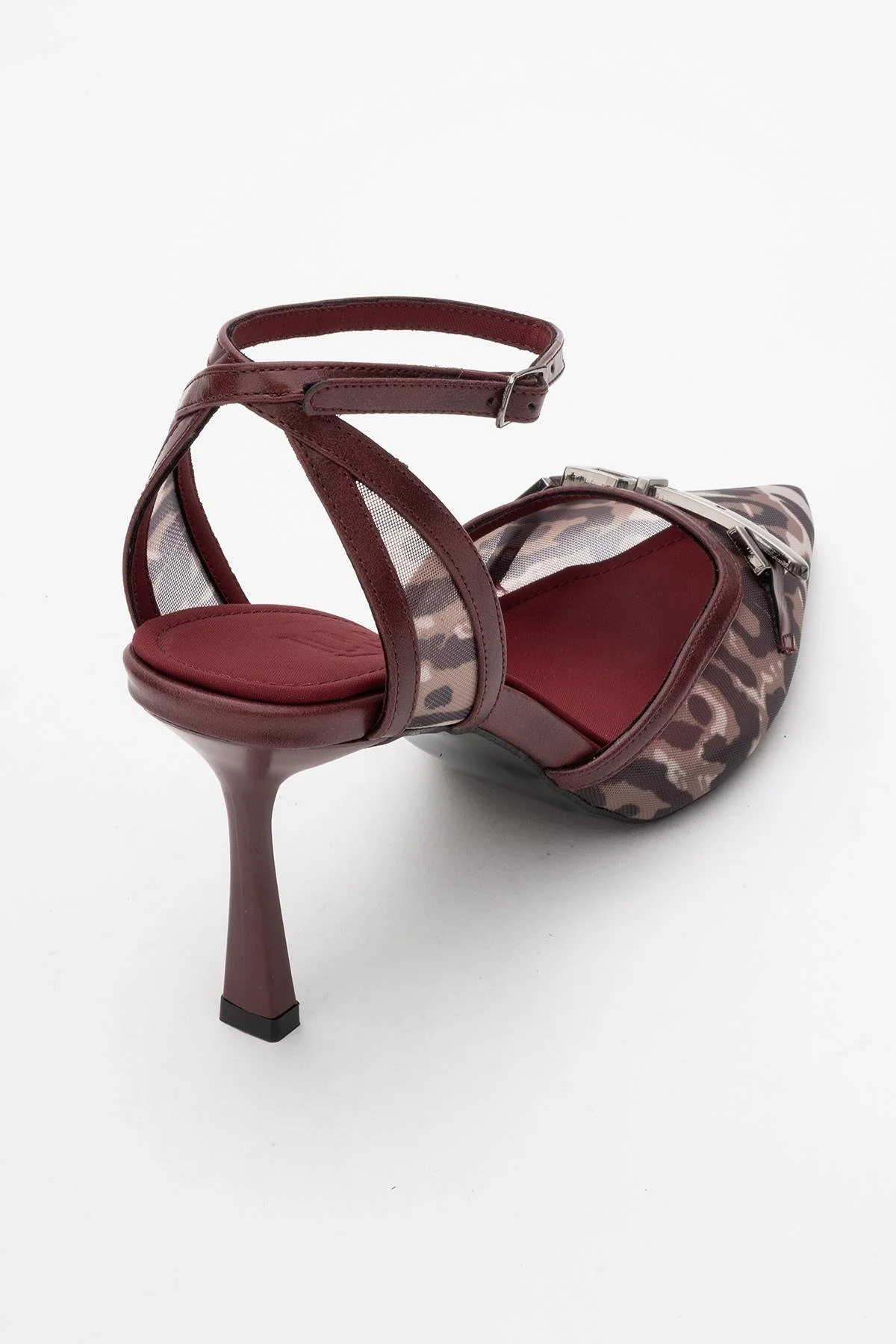 Giorno - Burgundy Patterned Mesh Ankle-Strap Stiletto (Women) - Image 5