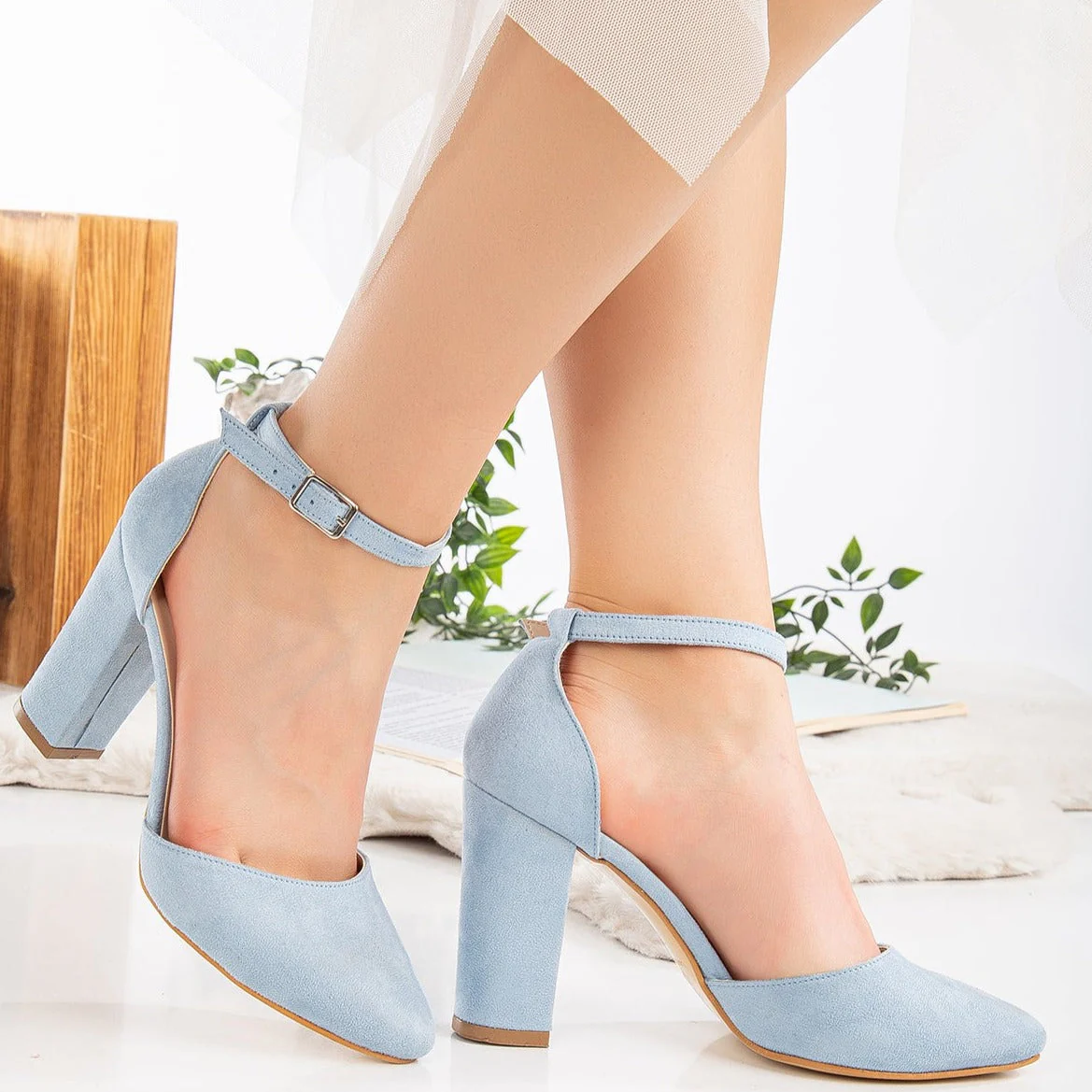 Gisele - Baby Blue Suede Wedding Heels - Image 4
