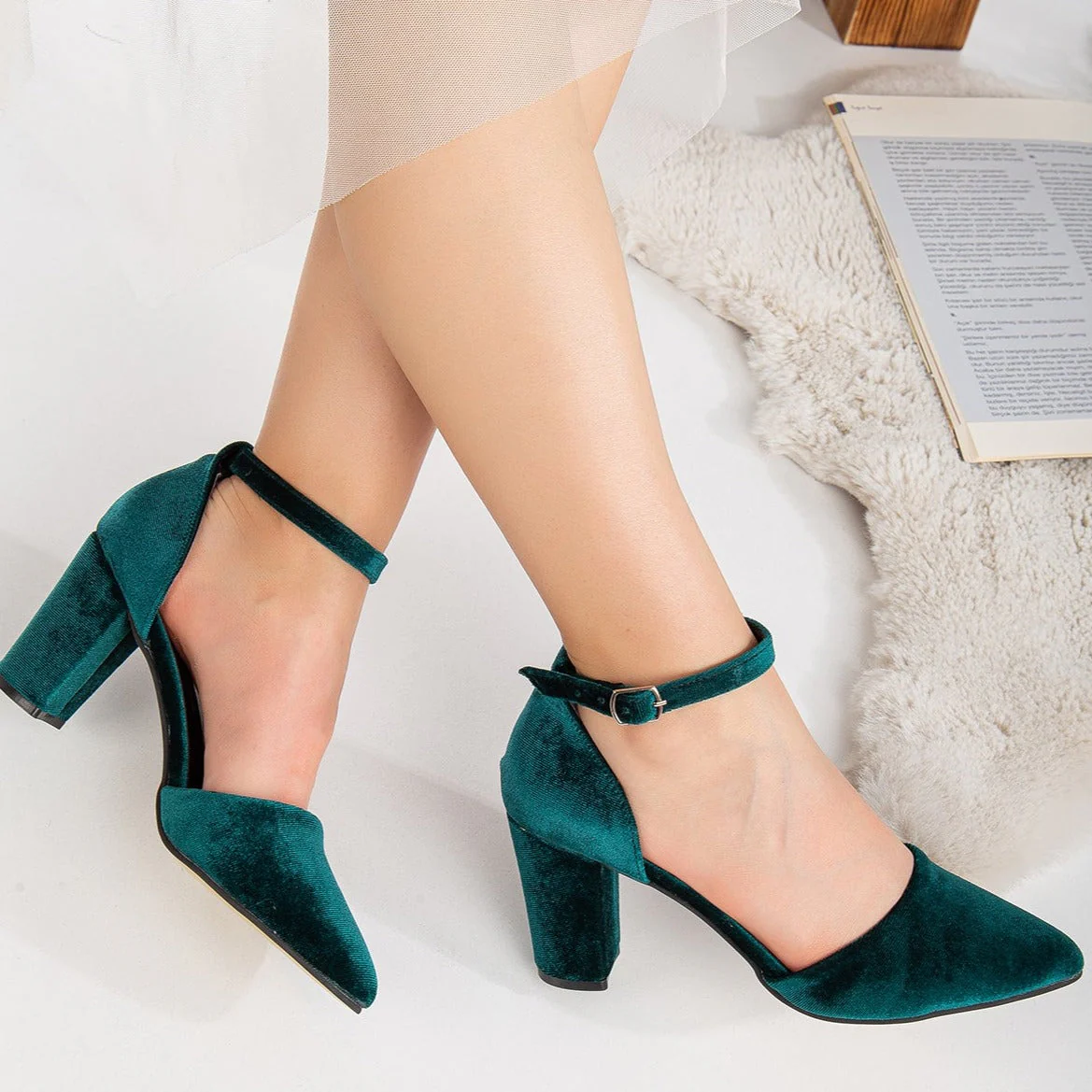 Gisele - Emerald Green Velvet Heels - Image 4