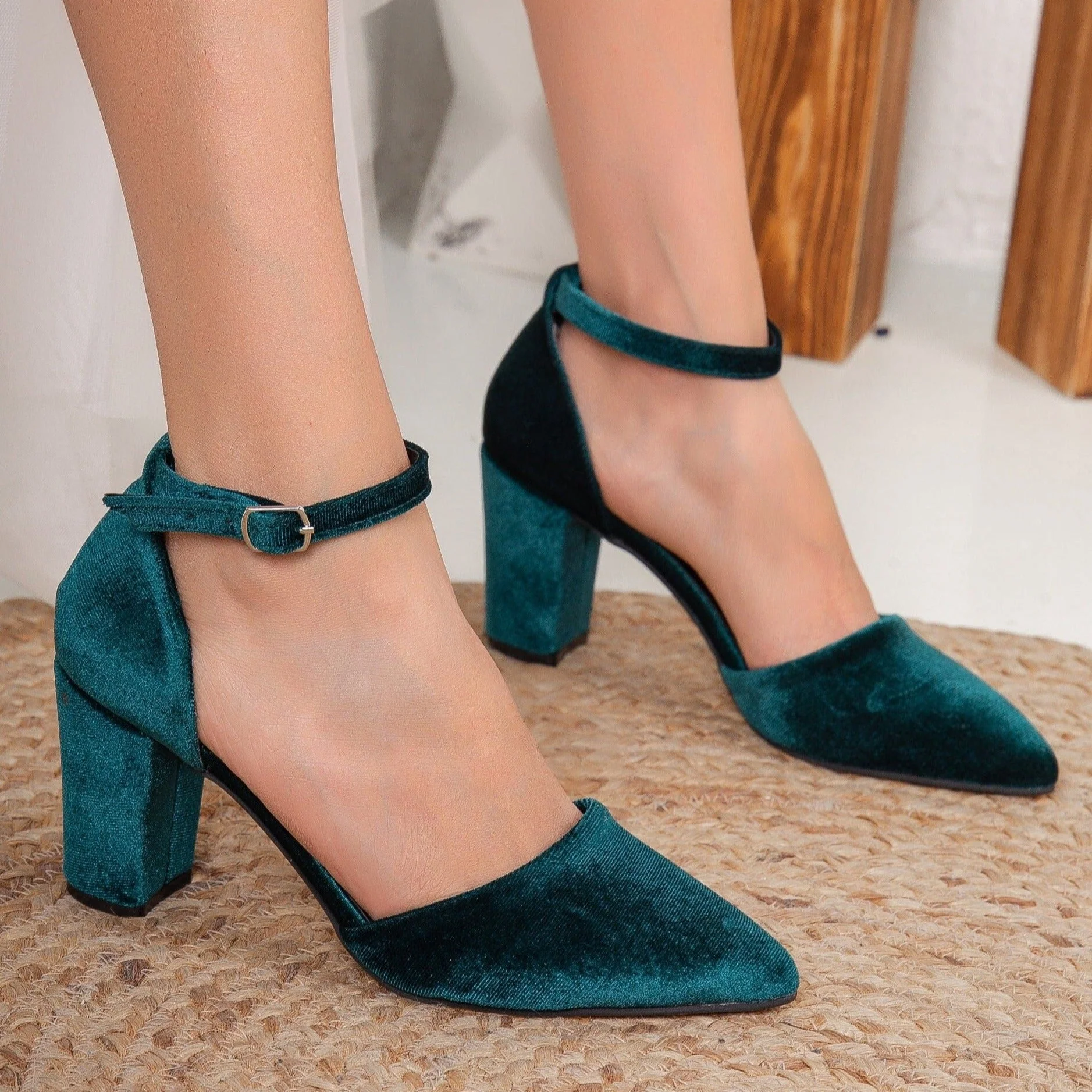 Gisele - Emerald Green Velvet Heels - Image 6