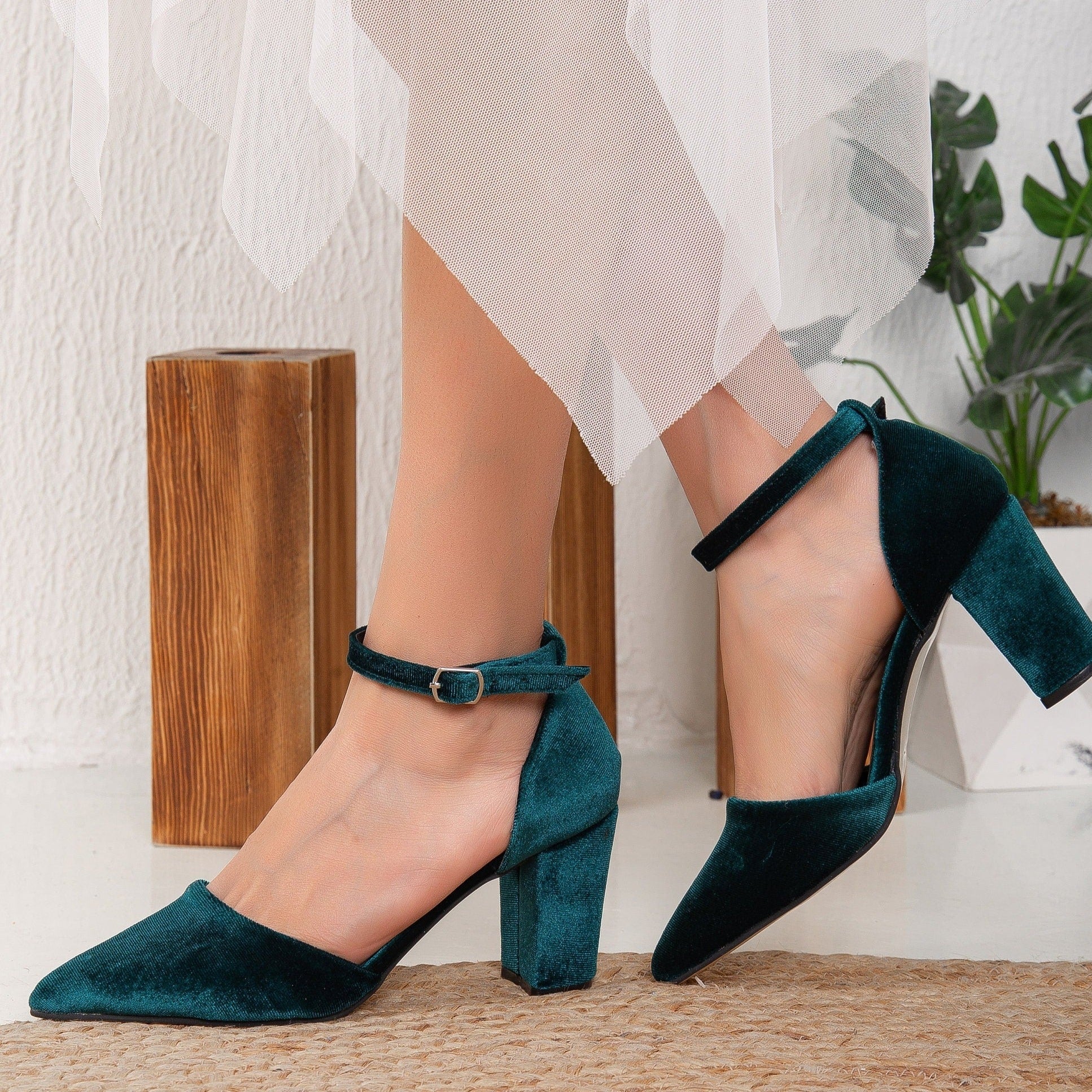 Gisele - Emerald Green Velvet Heels - Image 8