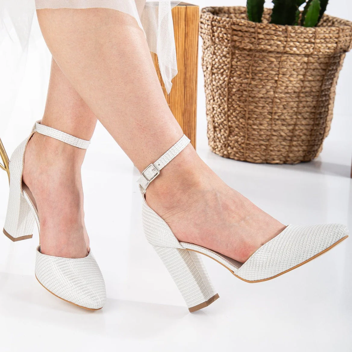 Gisele - White Glitter Wedding Heels - Image 3