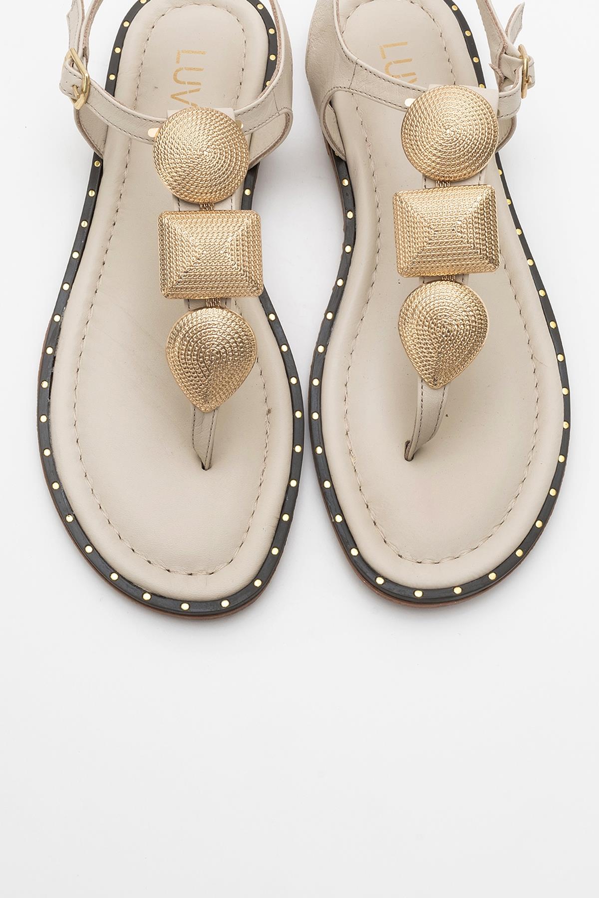Giulia - Beige Leather Flat Sandal (Women) - Image 2