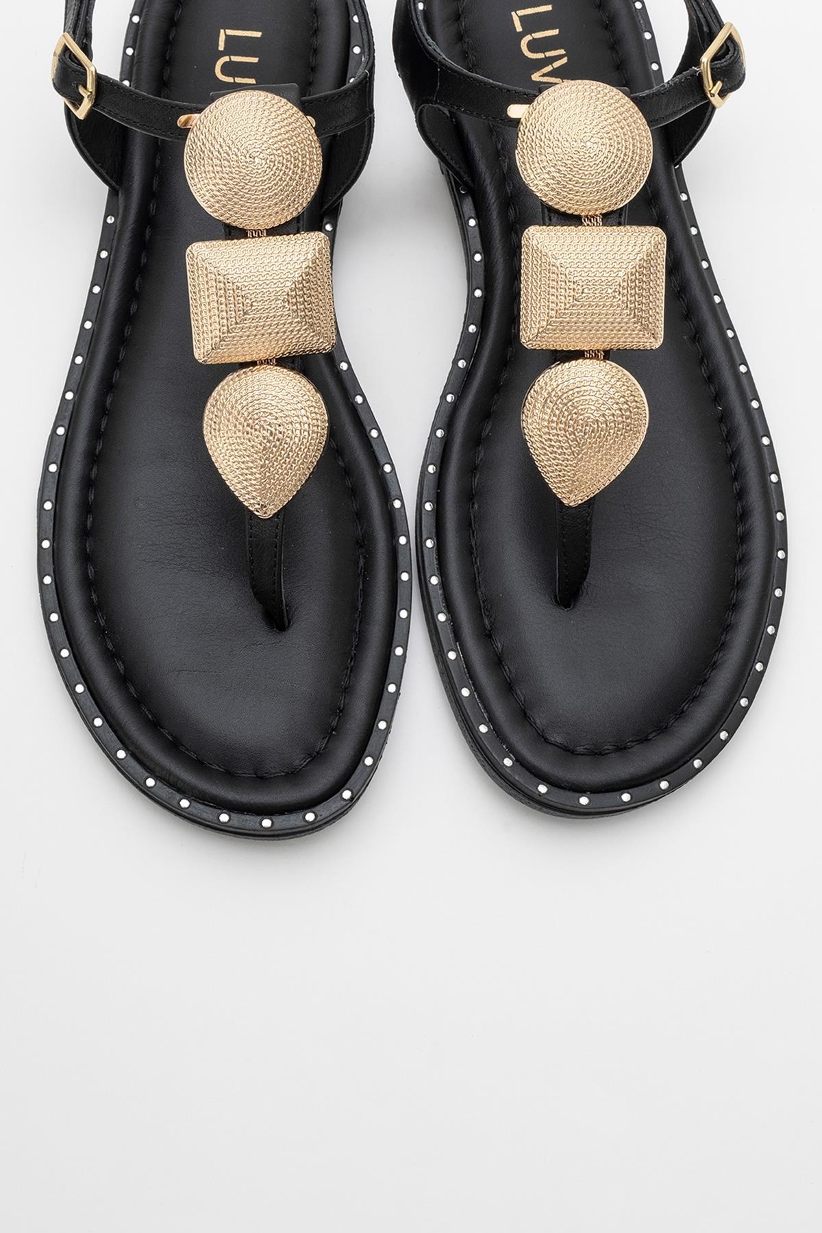 Giulia - Black Leather Flat Sandal (Women) - Image 2