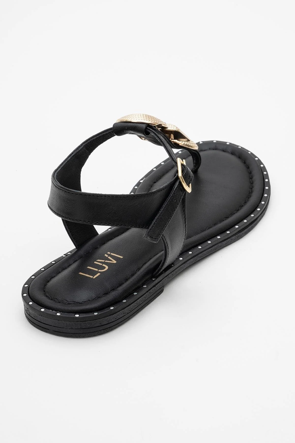 Giulia - Black Leather Flat Sandal (Women) - Image 4