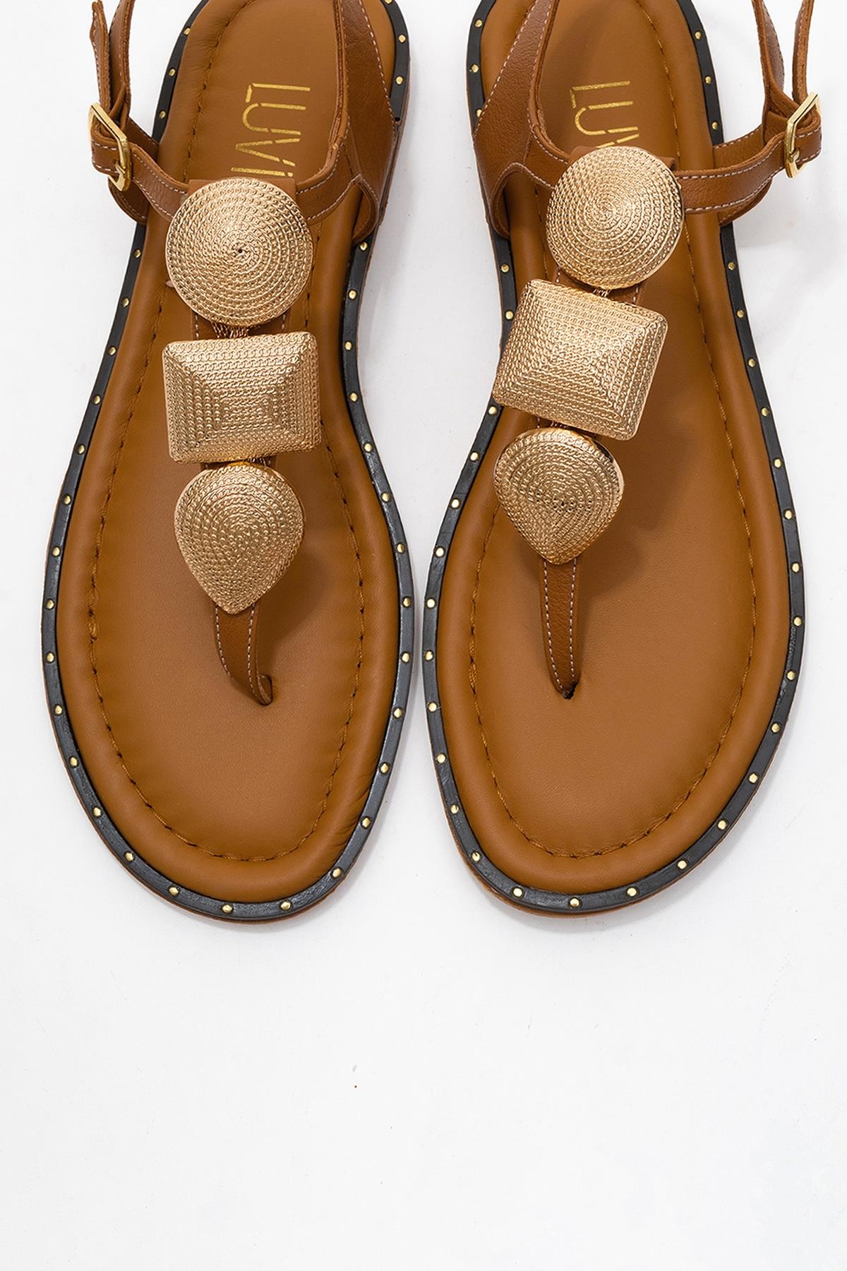 Giulia - Cognac Brown Leather Flat Sandal (Women) - Image 2