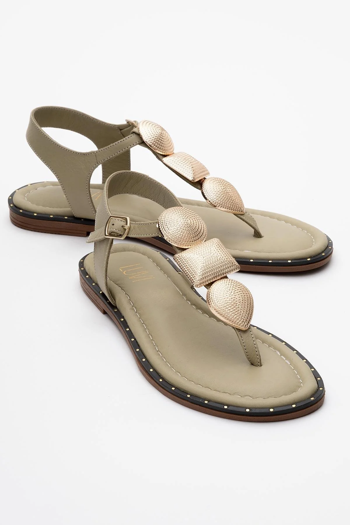 Giulia - Green Leather Flat Sandal (Women)