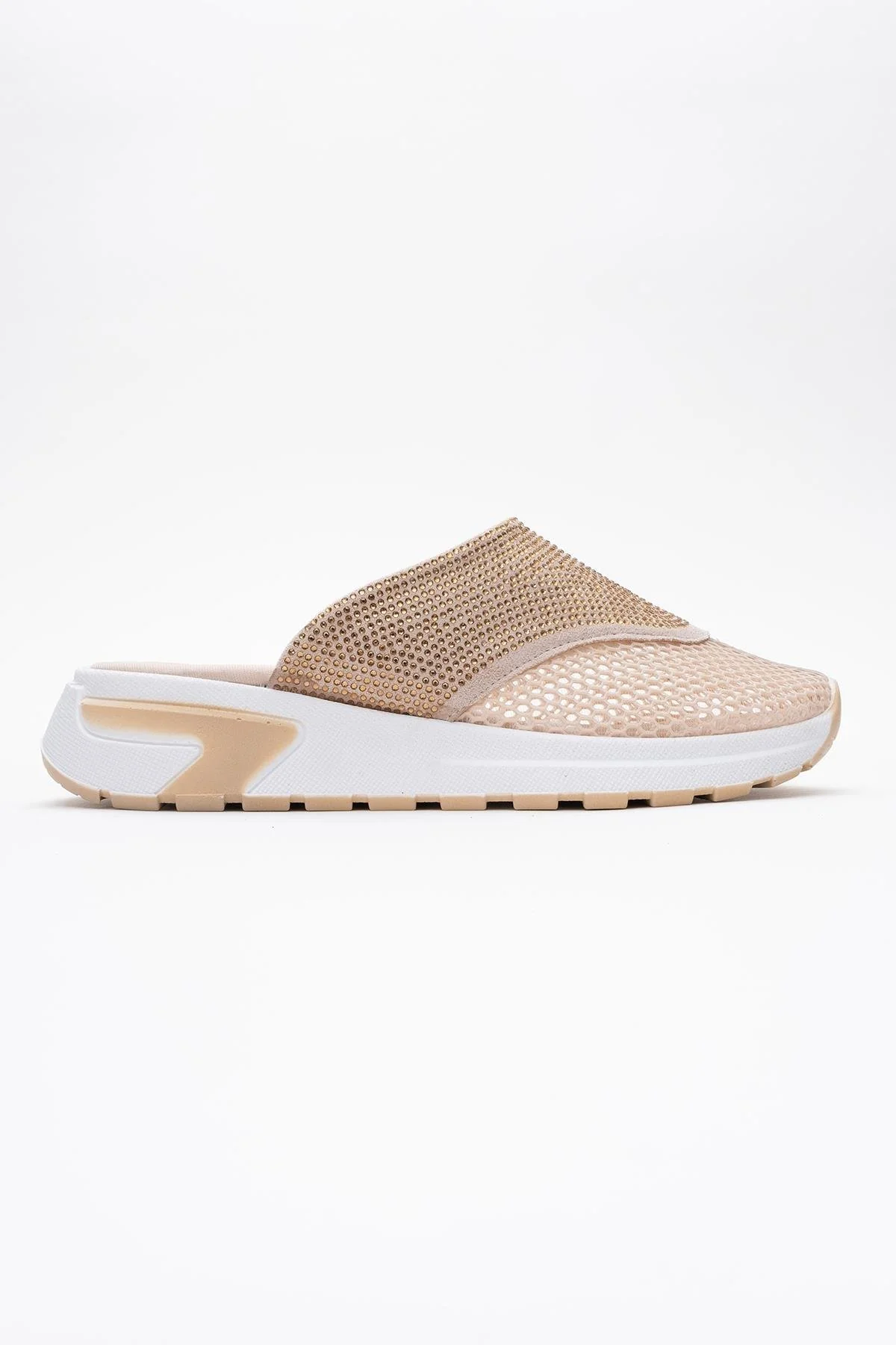 GLEA Beige Mesh Rhinestone Mules (Women) - Image 6