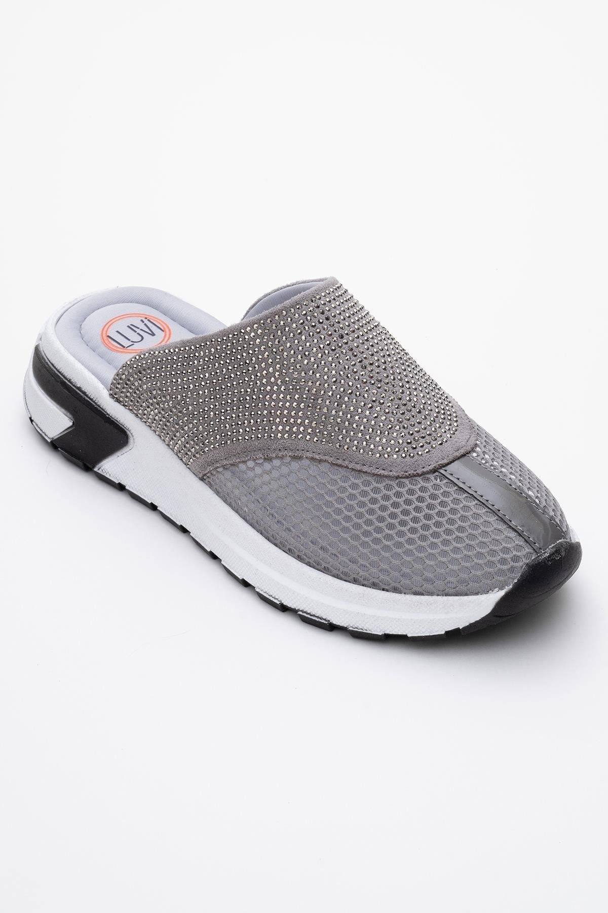 GLEA Grey Mesh Rhinestone Mules (Women) - Image 3