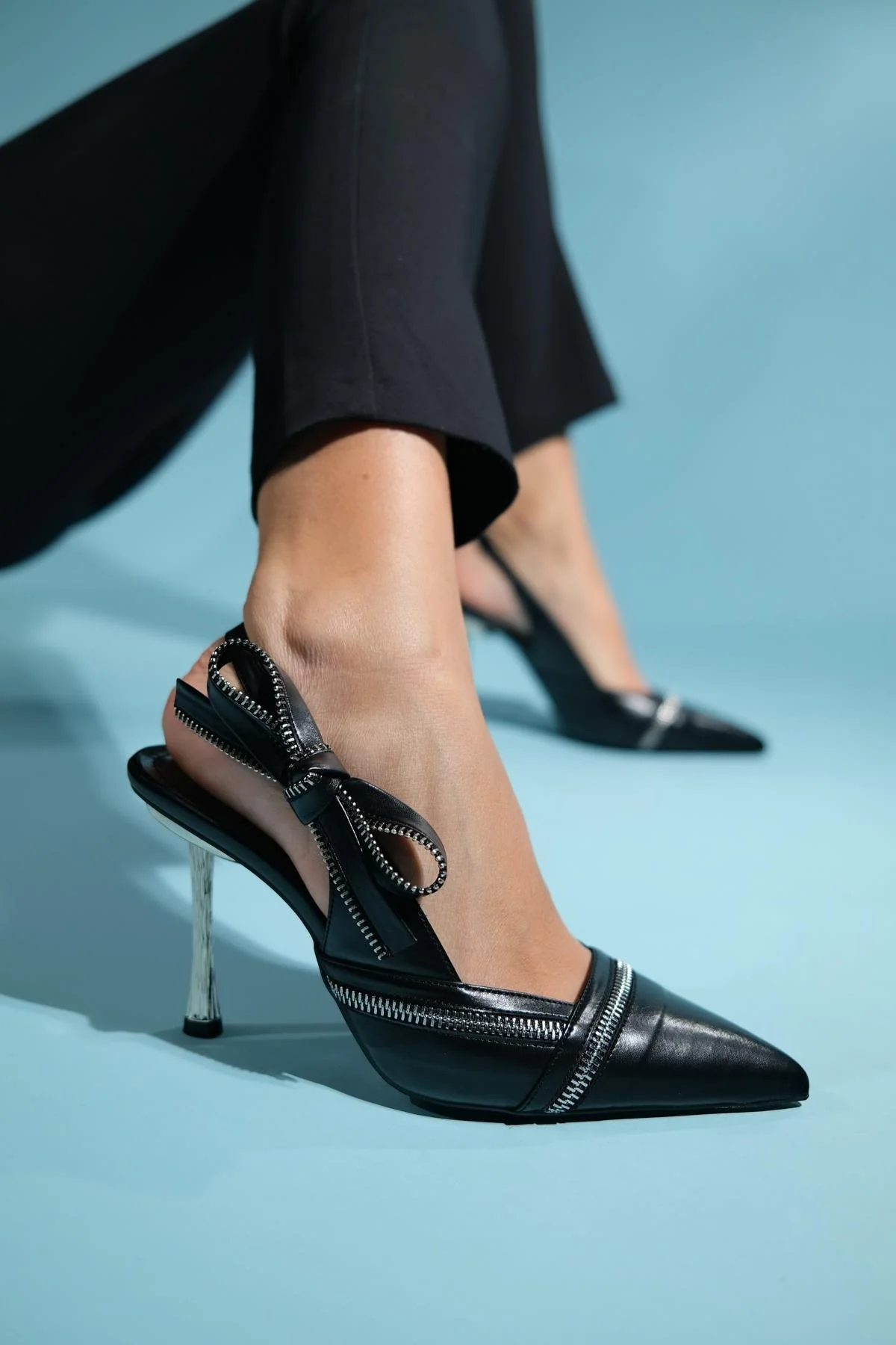 Glen - Black Zipper-Detail High Heel Shoe (Women)