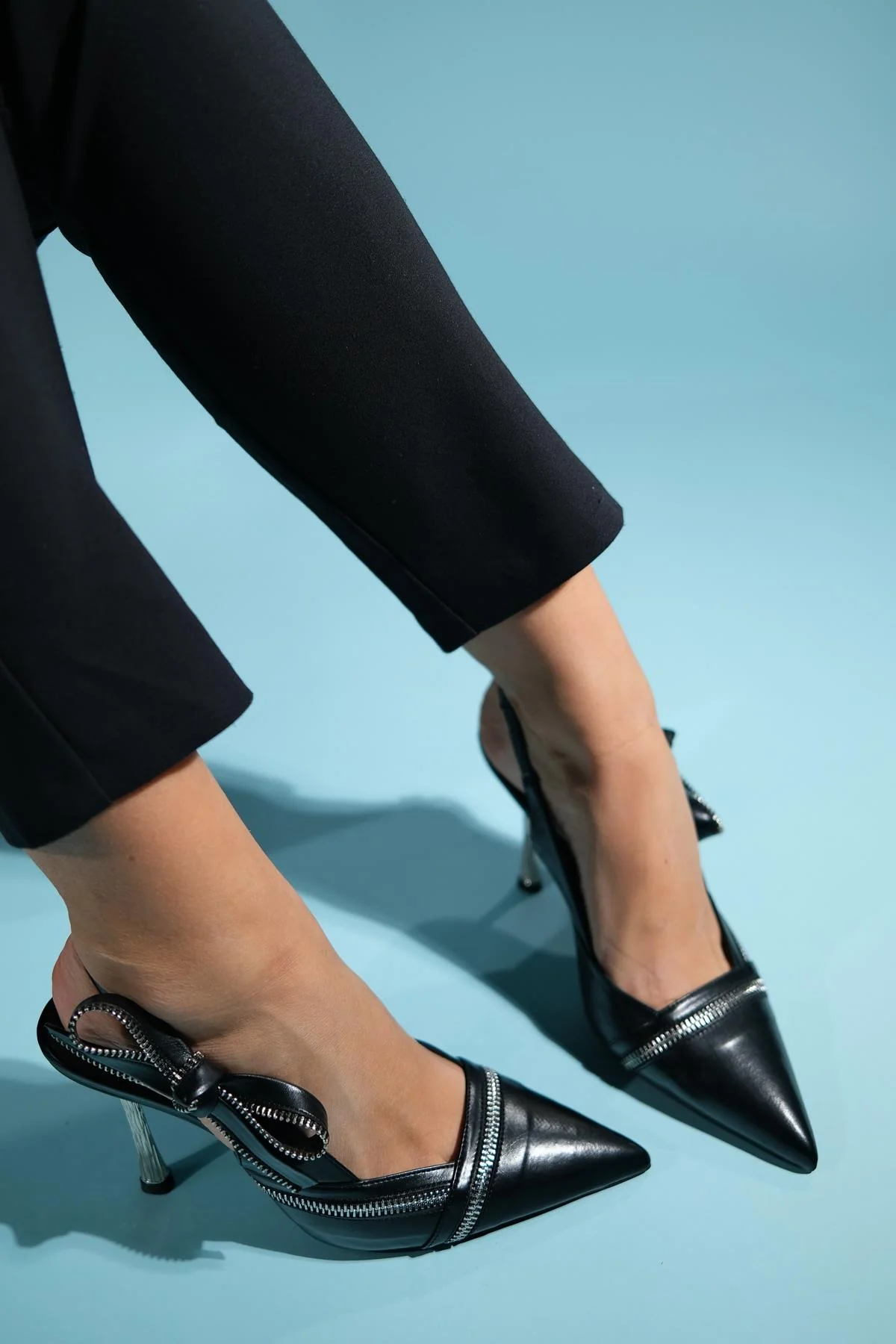 Glen - Black Zipper-Detail High Heel Shoe (Women) - Image 5
