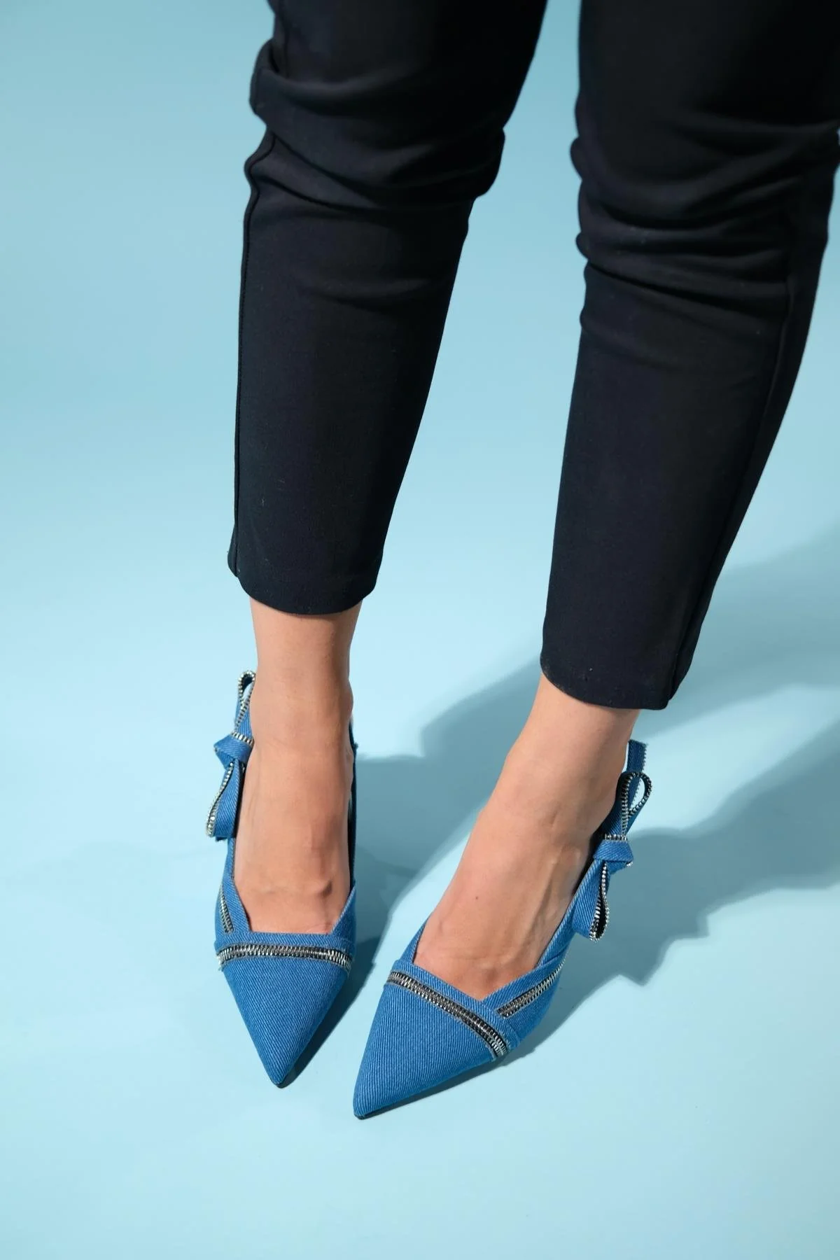 Glen - Denim Blue Zipper-Detail High Heel Shoe (Women) - Image 2