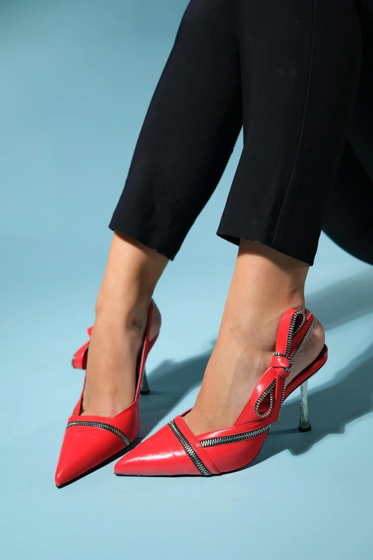 Glen - Red Zipper-Detail High Heel Shoe (Women)
