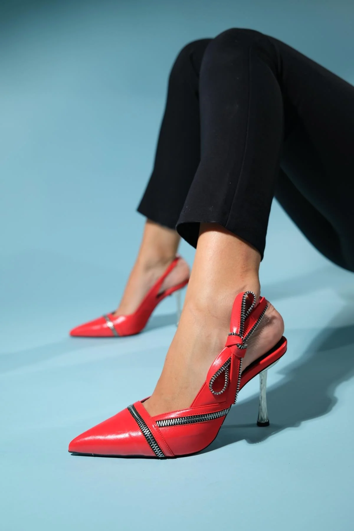 Glen - Red Zipper-Detail High Heel Shoe (Women) - Image 2