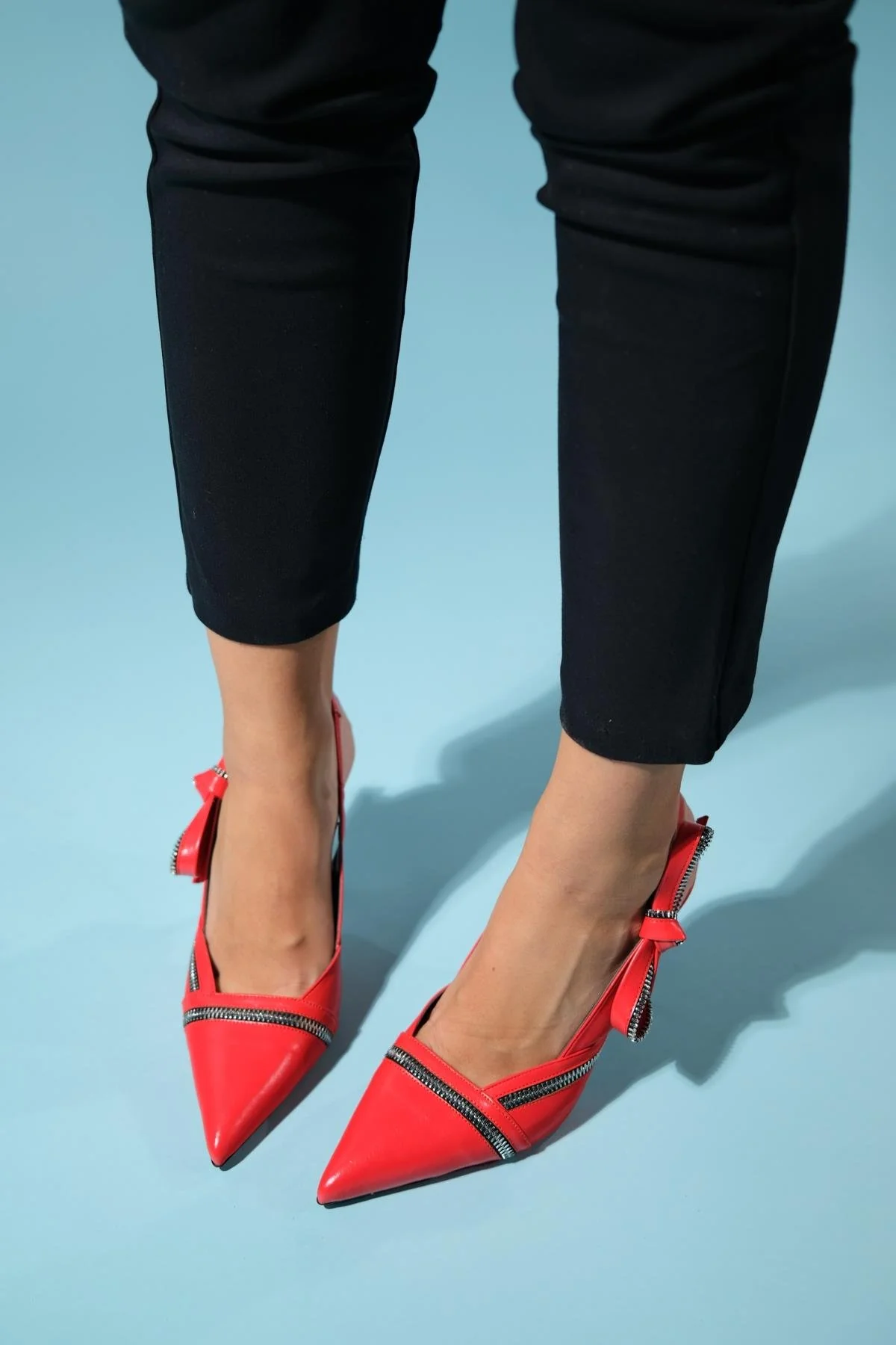 Glen - Red Zipper-Detail High Heel Shoe (Women) - Image 5