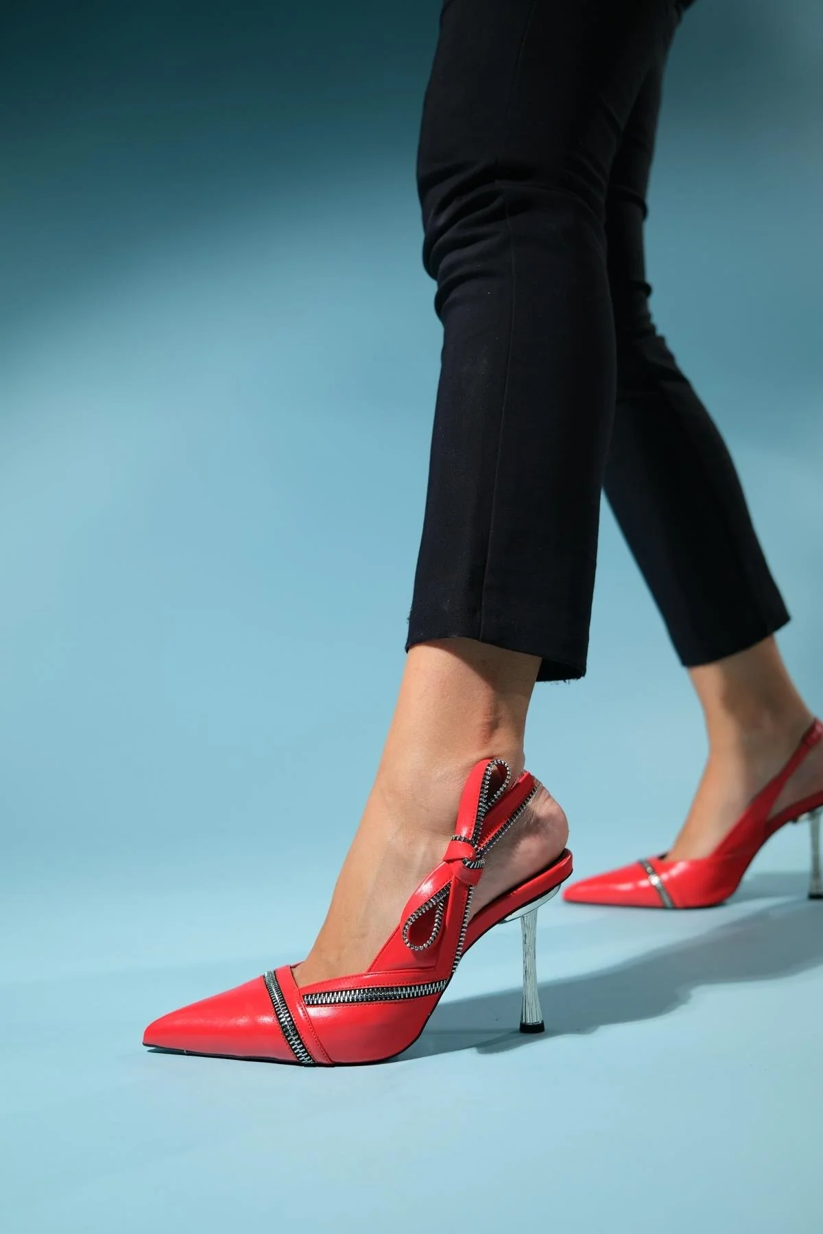 Glen - Red Zipper-Detail High Heel Shoe (Women) - Image 6