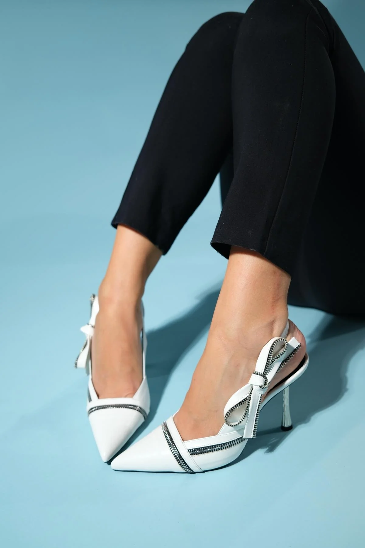 Glen - White Zipper-Detail High Heel Shoe (Women) - Image 5