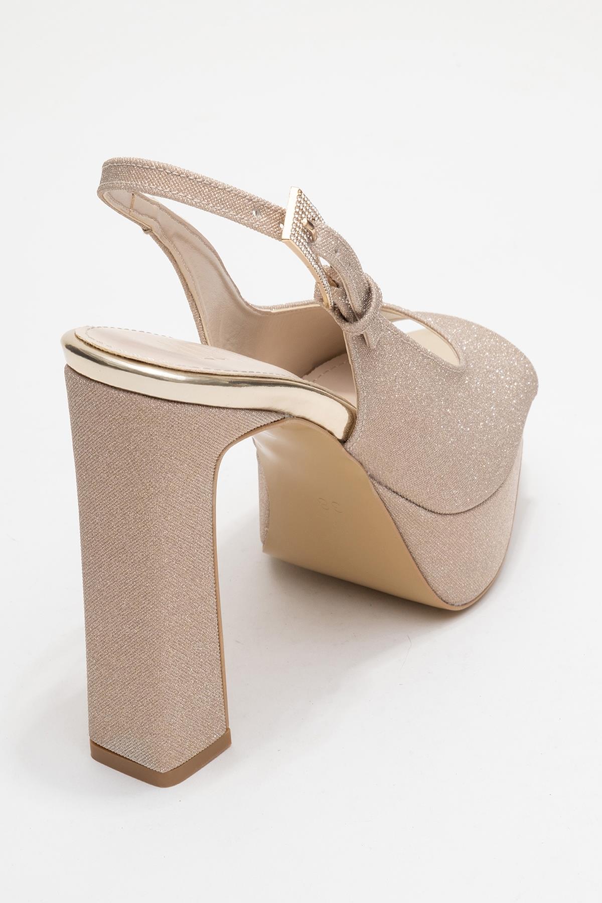Glora - Gold Glitter Platform Heel Evening Shoe (Women) - Image 5