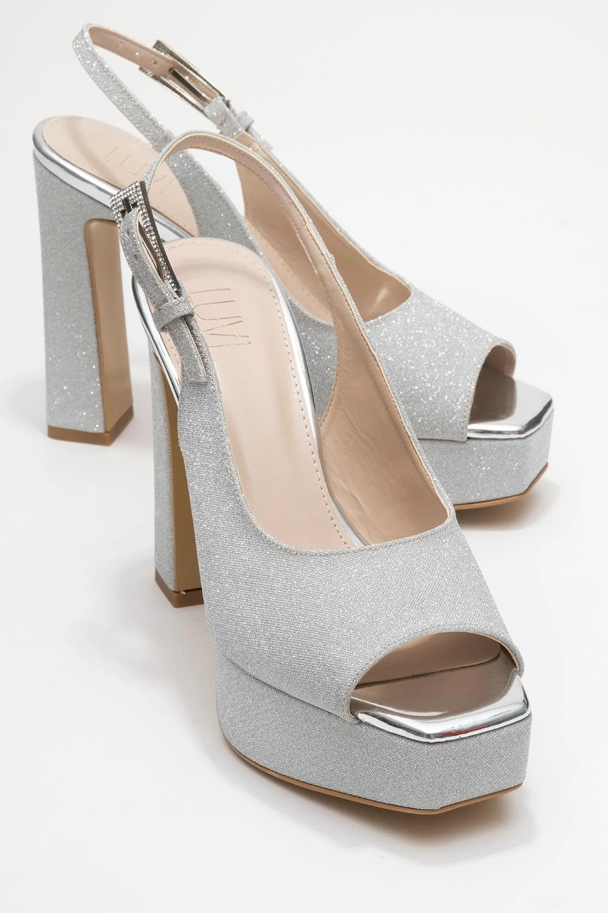 Glora - Silver Glitter Platform Heel Evening Shoe (Women)