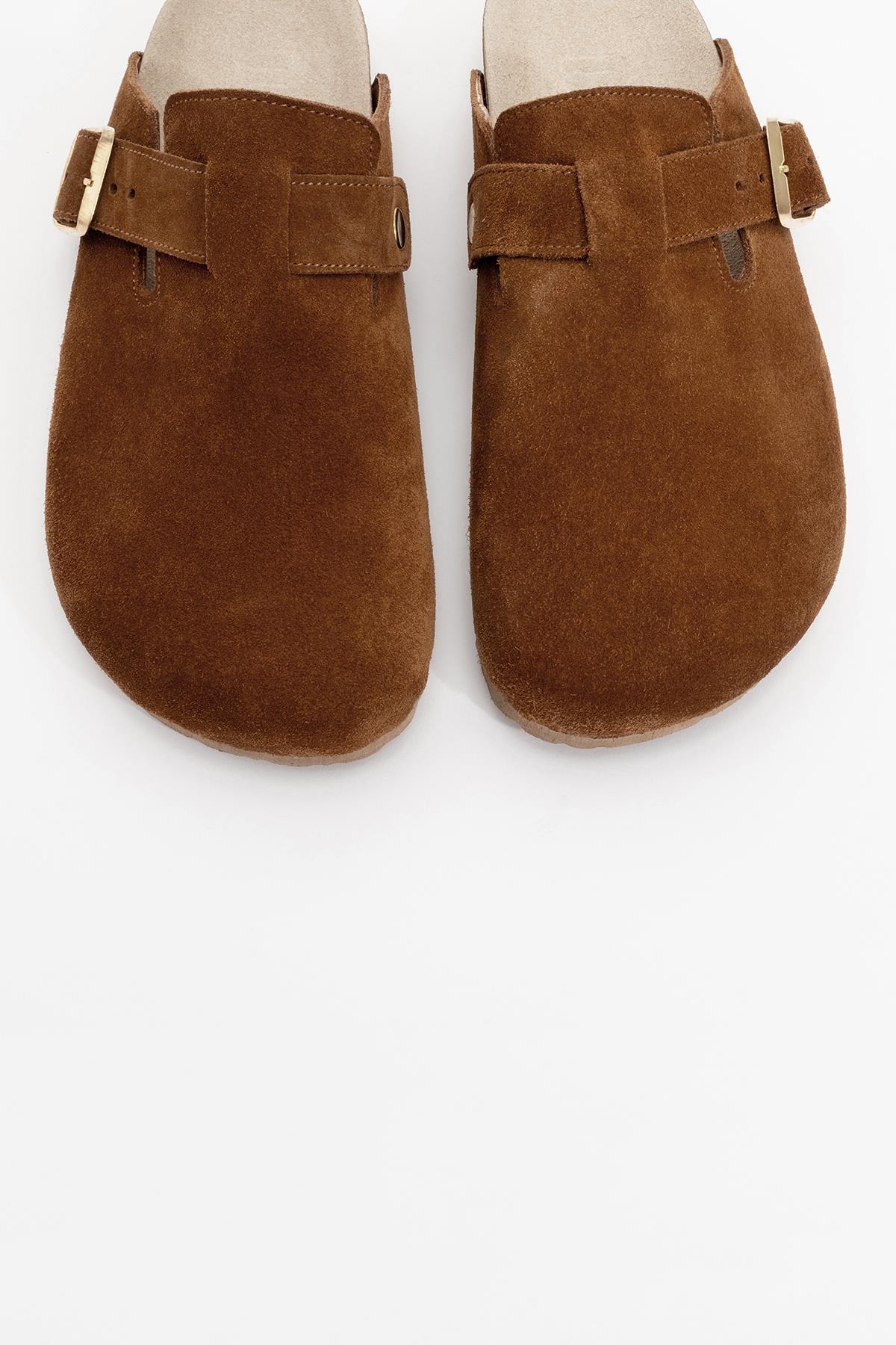 Gons - Cognac Brown Suede Leather Clogs (Women) - Image 2