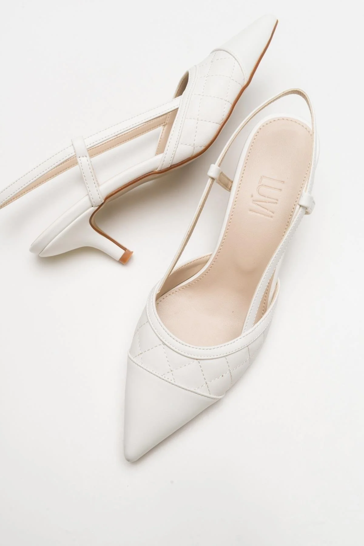 Goodge - White Pointed Toe Backless Kitten Heel Pump (Women)