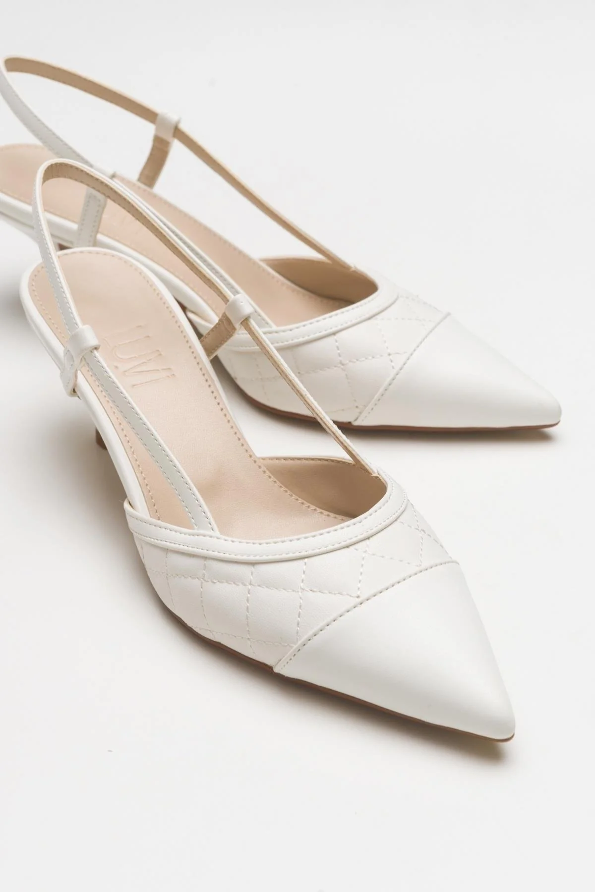 Goodge - White Pointed Toe Backless Kitten Heel Pump (Women) - Image 2