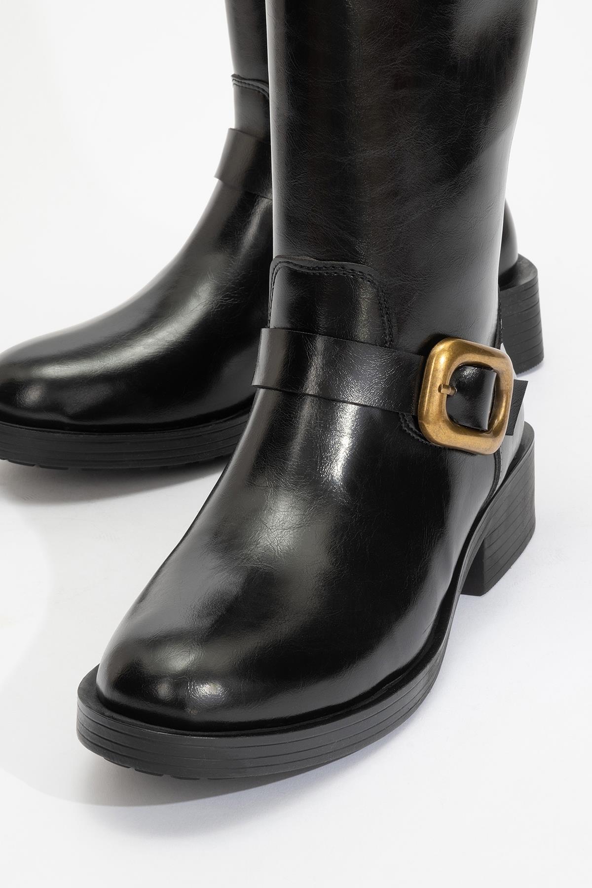 Grand - Black Gold Buckle Mid-Calf Boot (Women) - Image 3