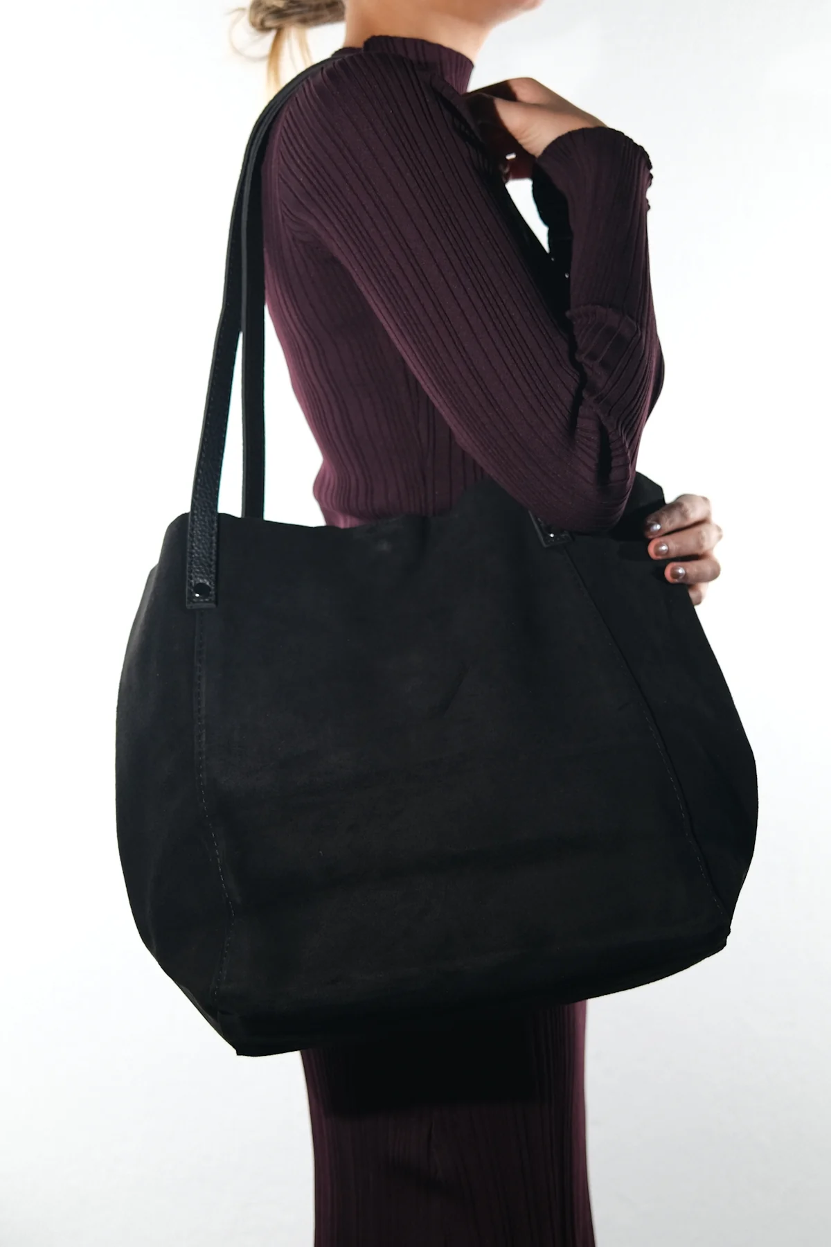 GRAZIA - Black Genuine Suede Leather Shoulder Bag (Women) - Image 3