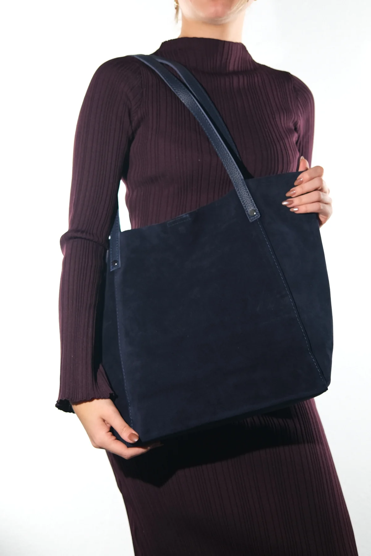 GRAZIA - Navy Genuine Leather Shoulder Bag (Women) - Image 3