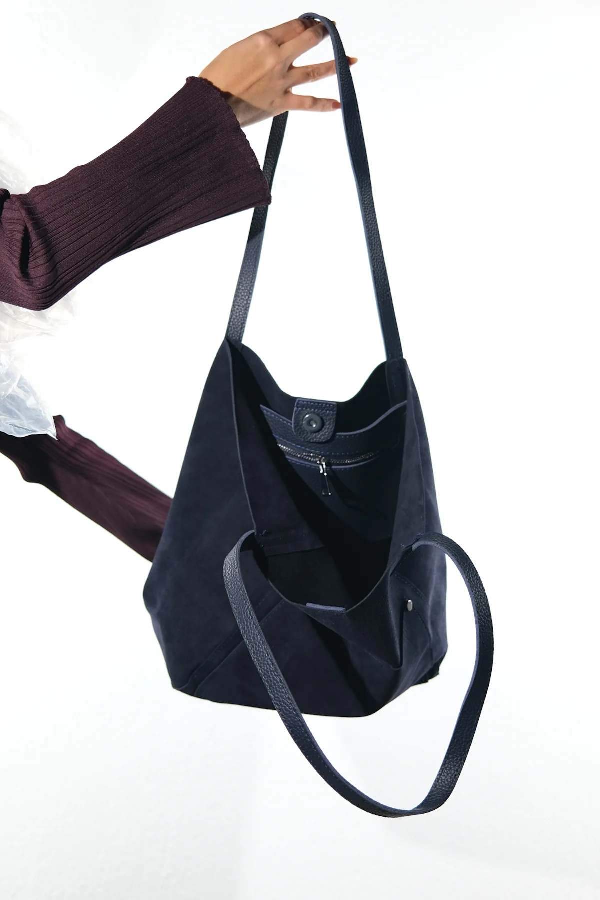 GRAZIA - Navy Genuine Leather Shoulder Bag (Women) - Image 4