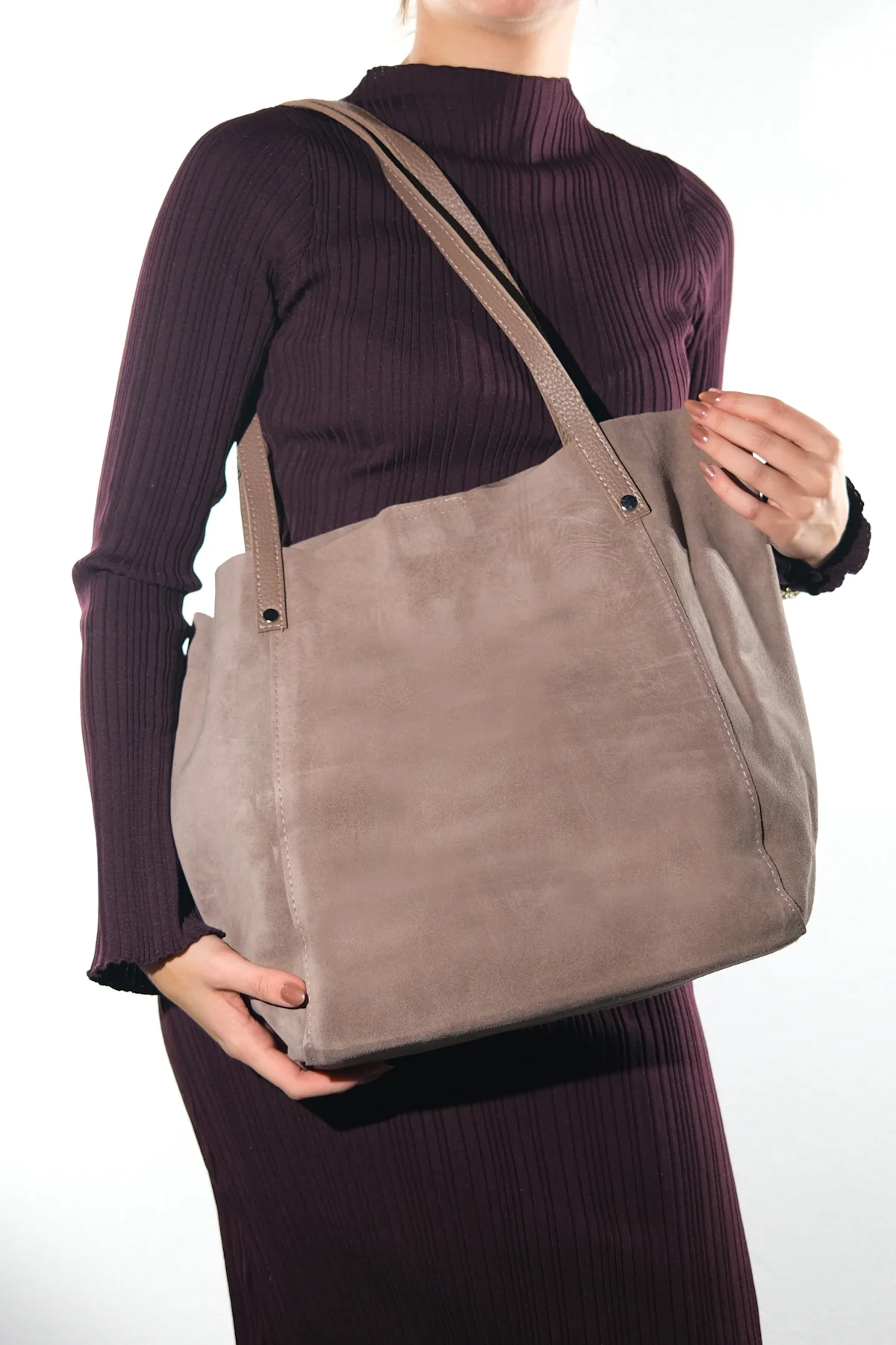 GRAZIA - Taupe Genuine Leather Shoulder Bag (Women) - Image 2