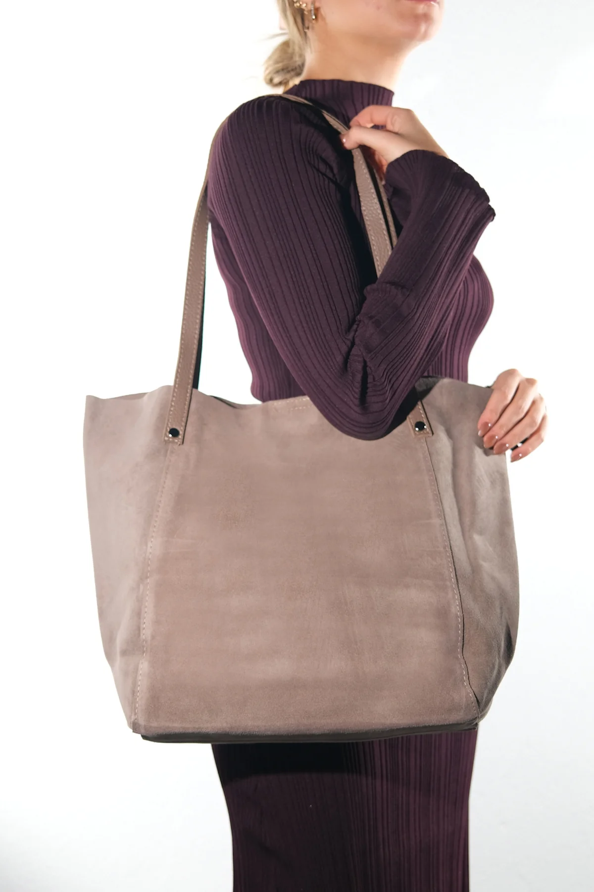 GRAZIA - Taupe Genuine Leather Shoulder Bag (Women) - Image 3
