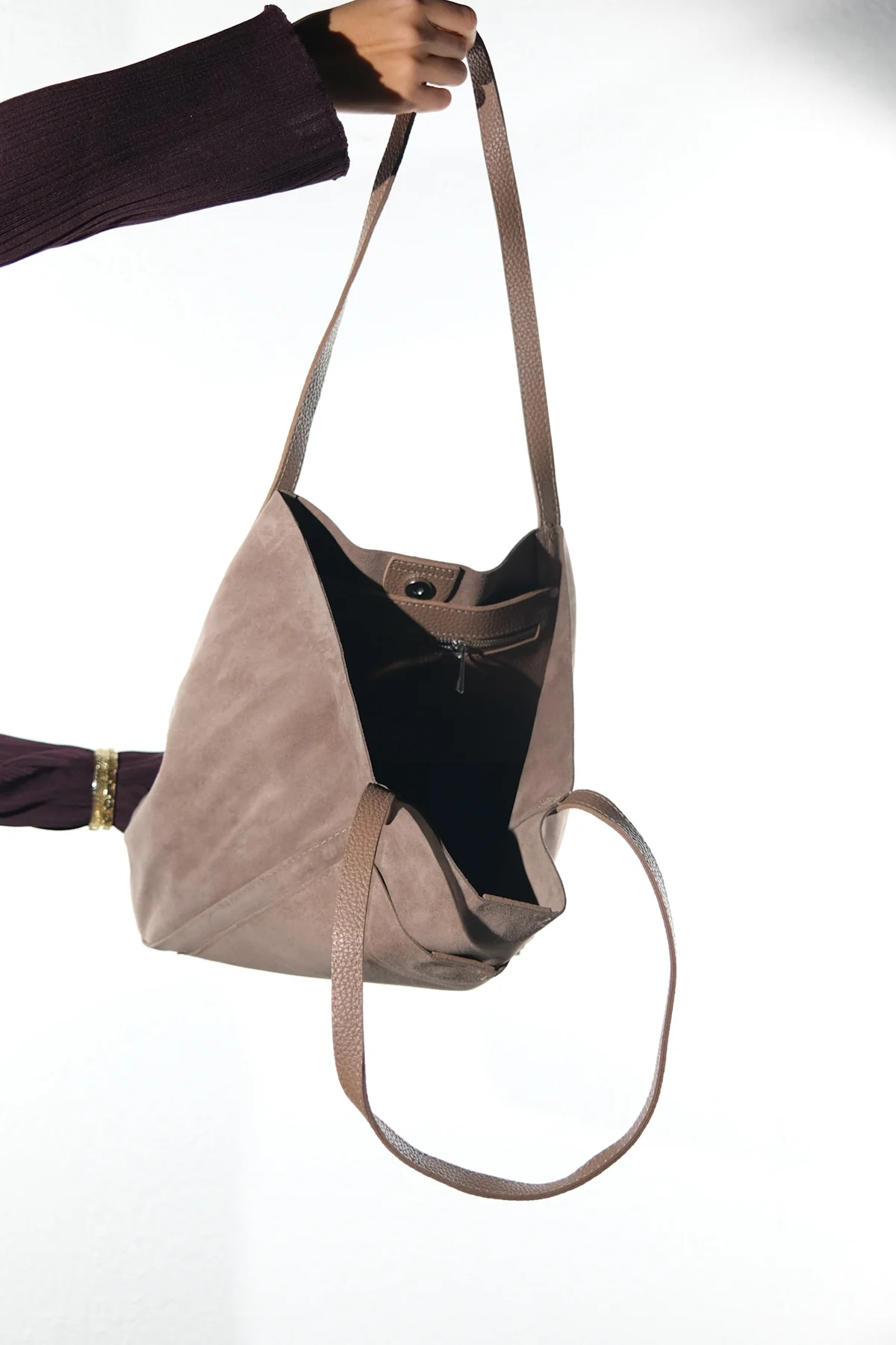 GRAZIA - Taupe Genuine Leather Shoulder Bag (Women) - Image 5