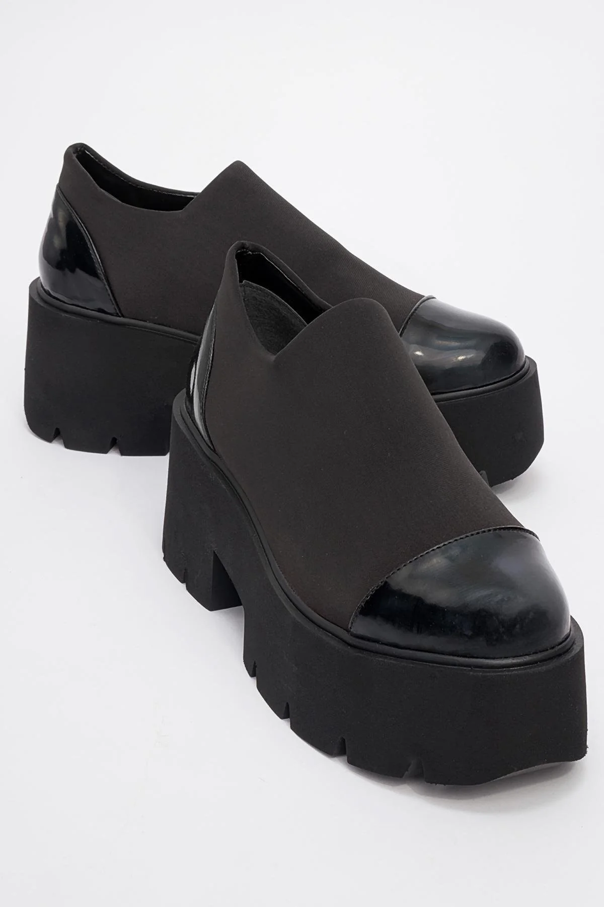 Grena - Black Patent Scuba Chunky Platform Casual Shoe (Women)