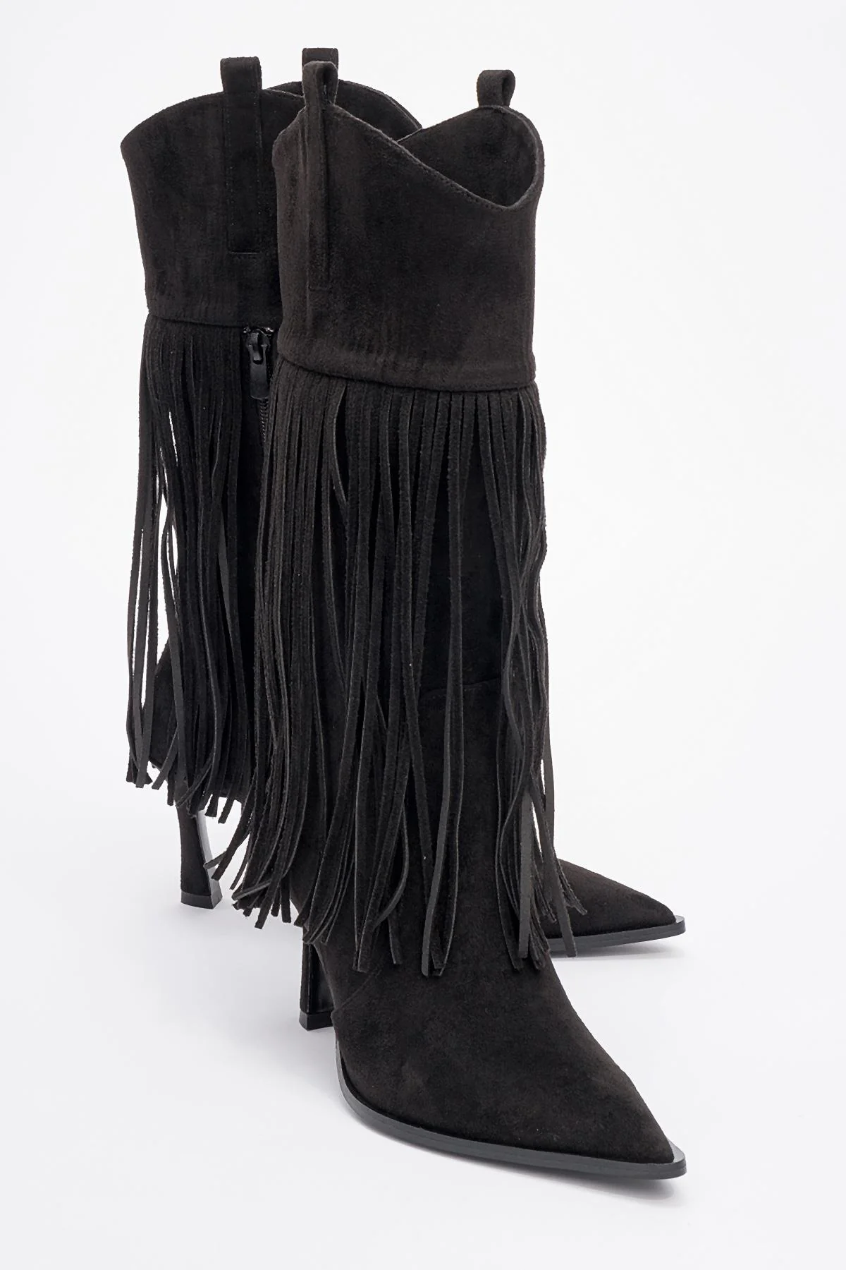 Gueras - Black Fringed Pointed Toe High Heel Boot (Women)