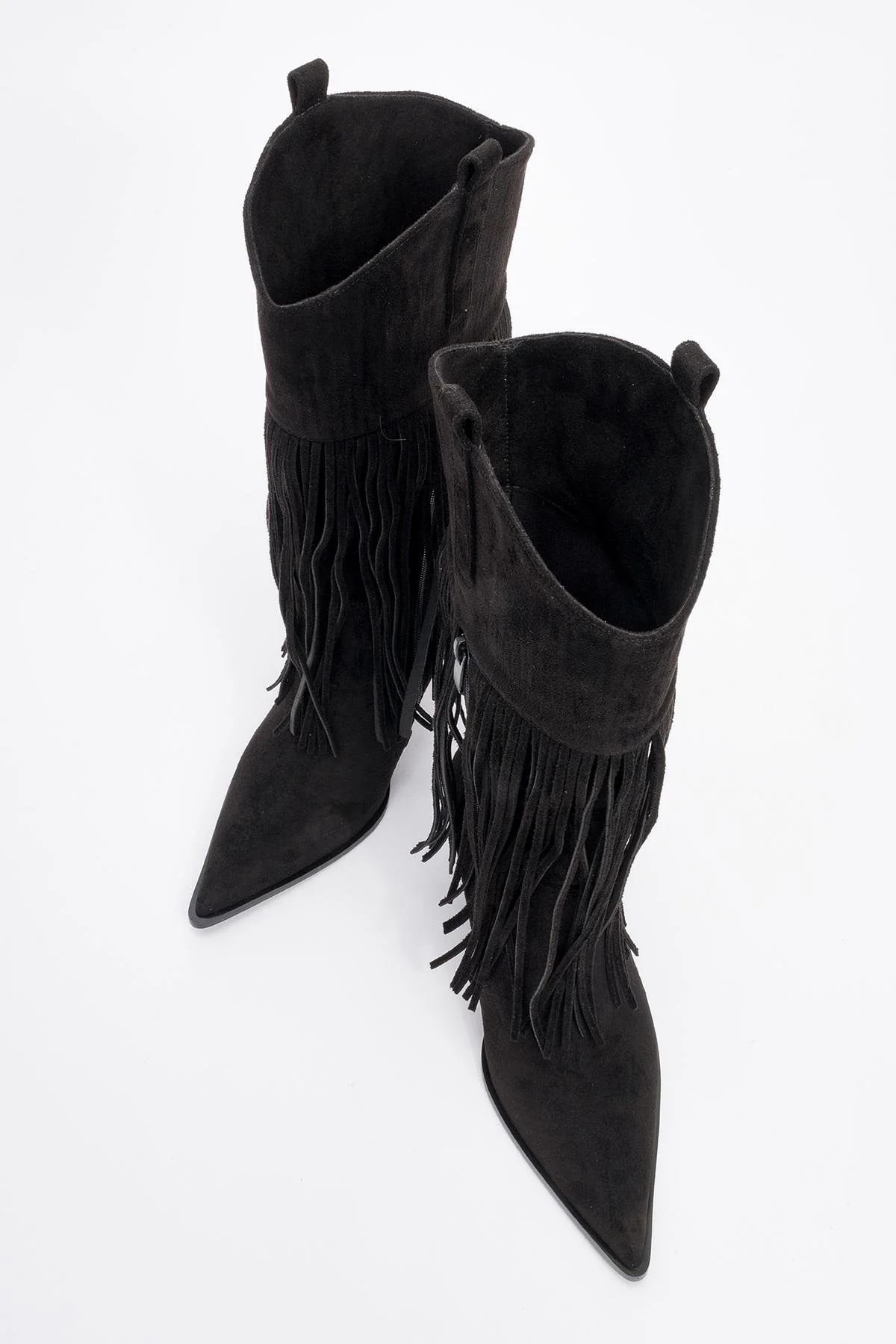 Gueras - Black Fringed Pointed Toe High Heel Boot (Women) - Image 2