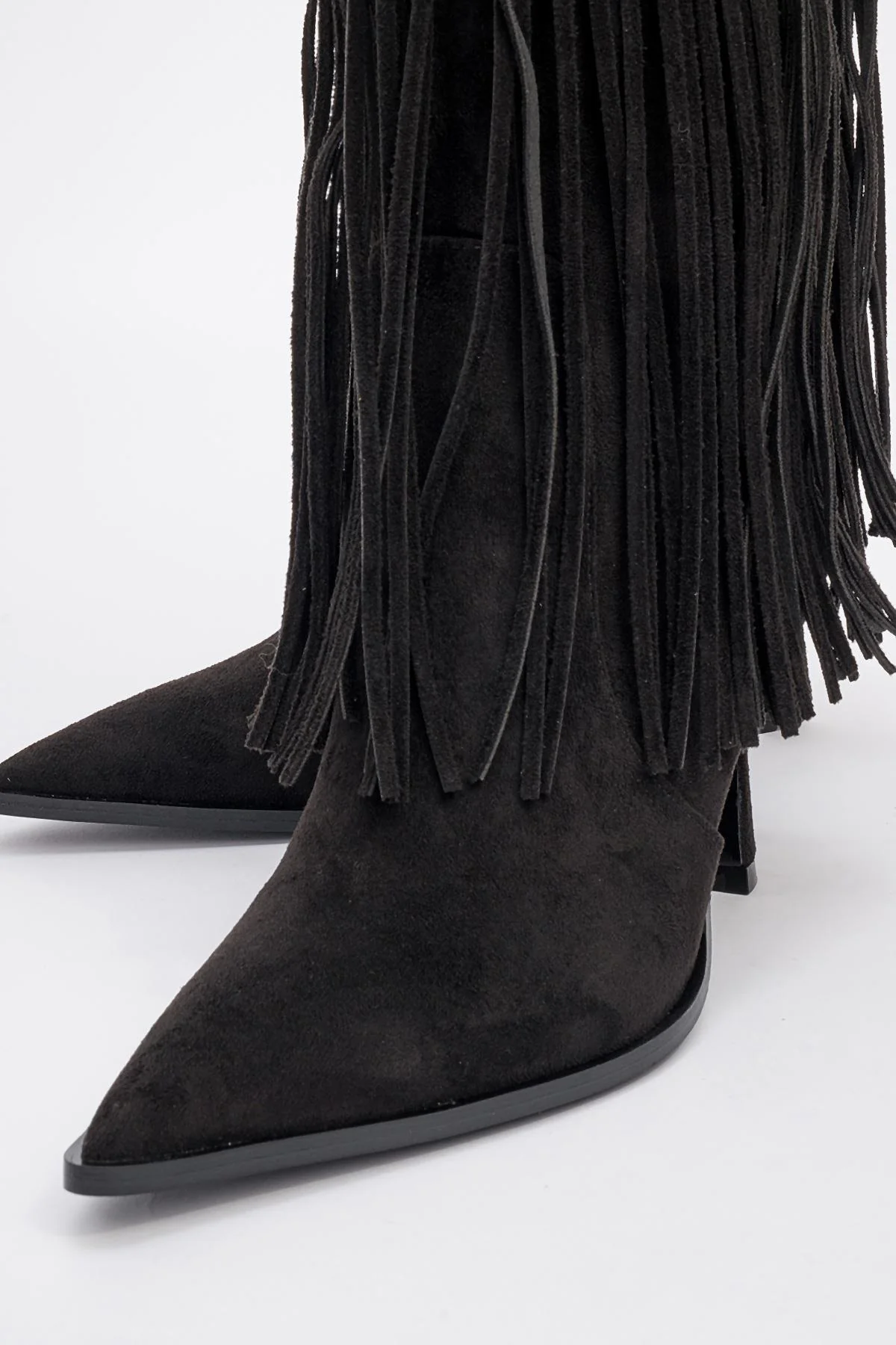 Gueras - Black Fringed Pointed Toe High Heel Boot (Women) - Image 3